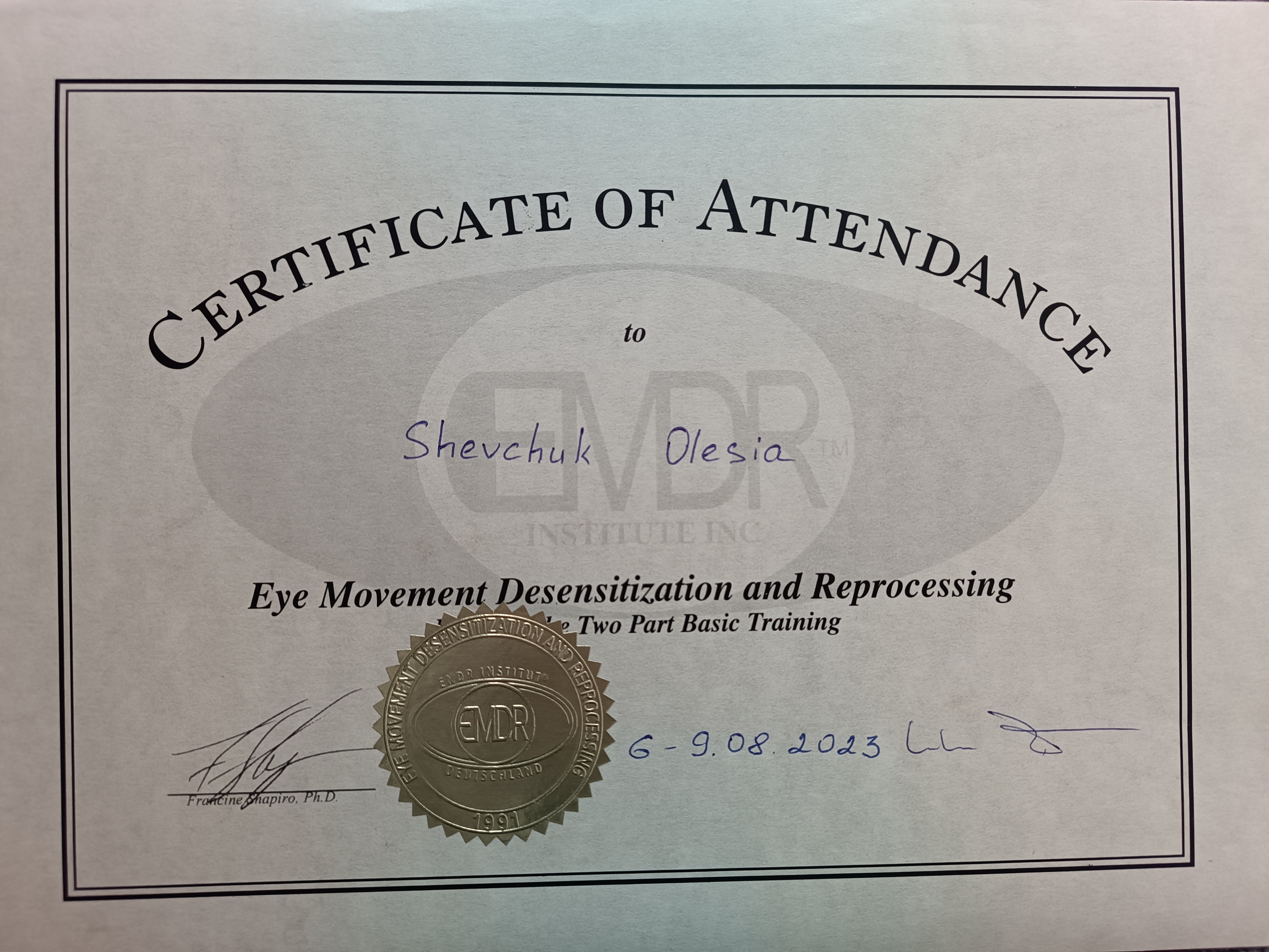 Сертифікат 5 Олеся Ше...