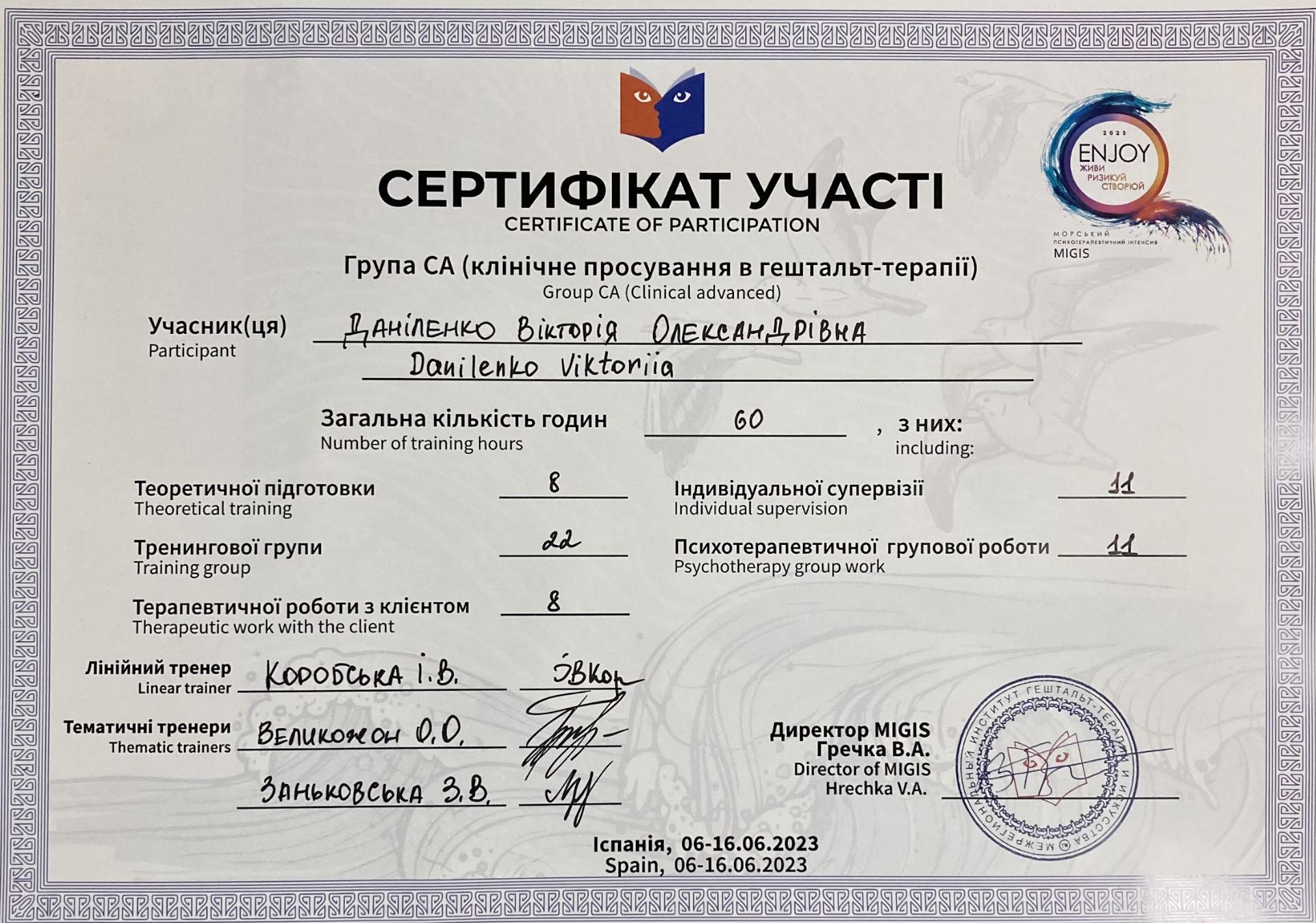 Сертифікат 4 Вікторія Да...