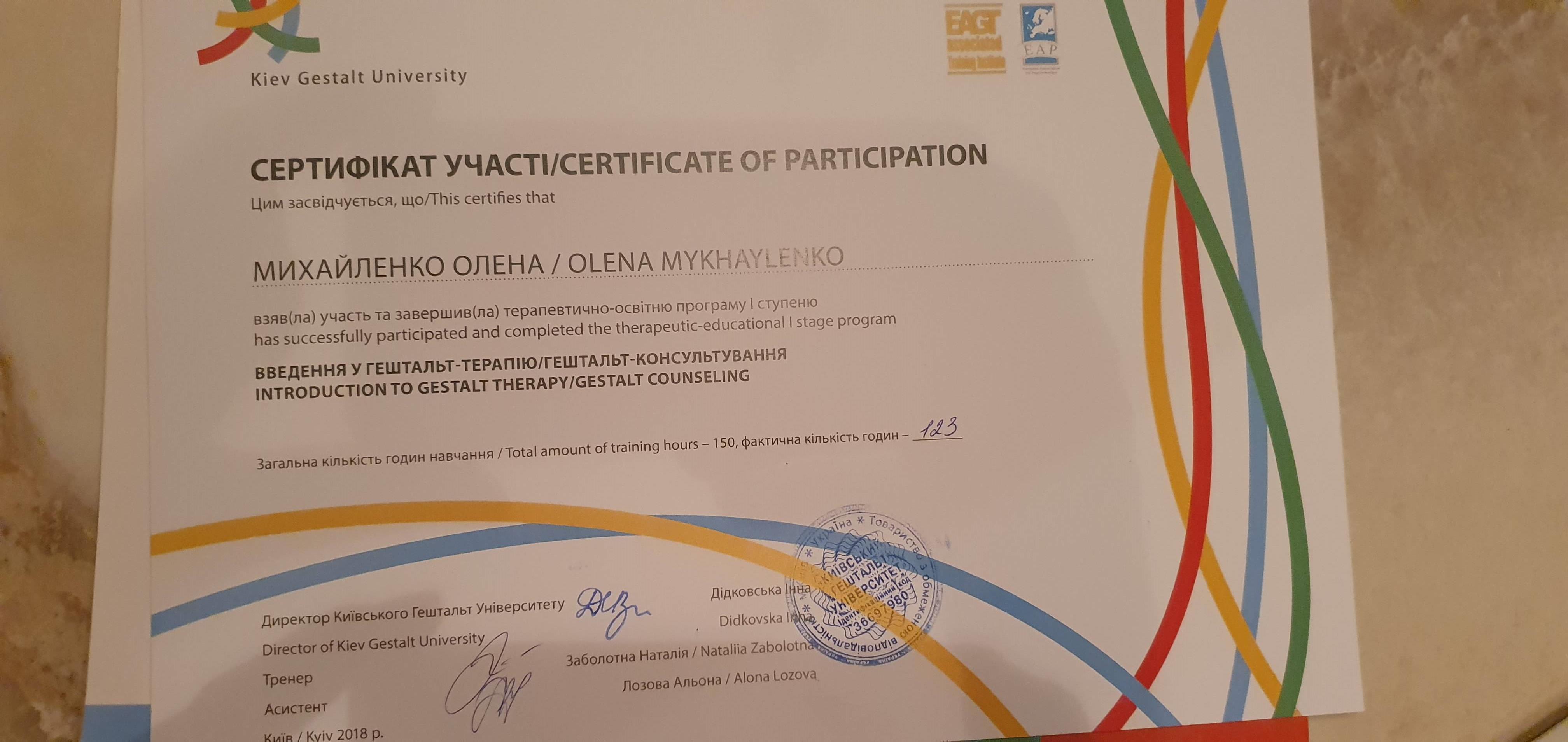 Сертифікат 5 Олена Ми...