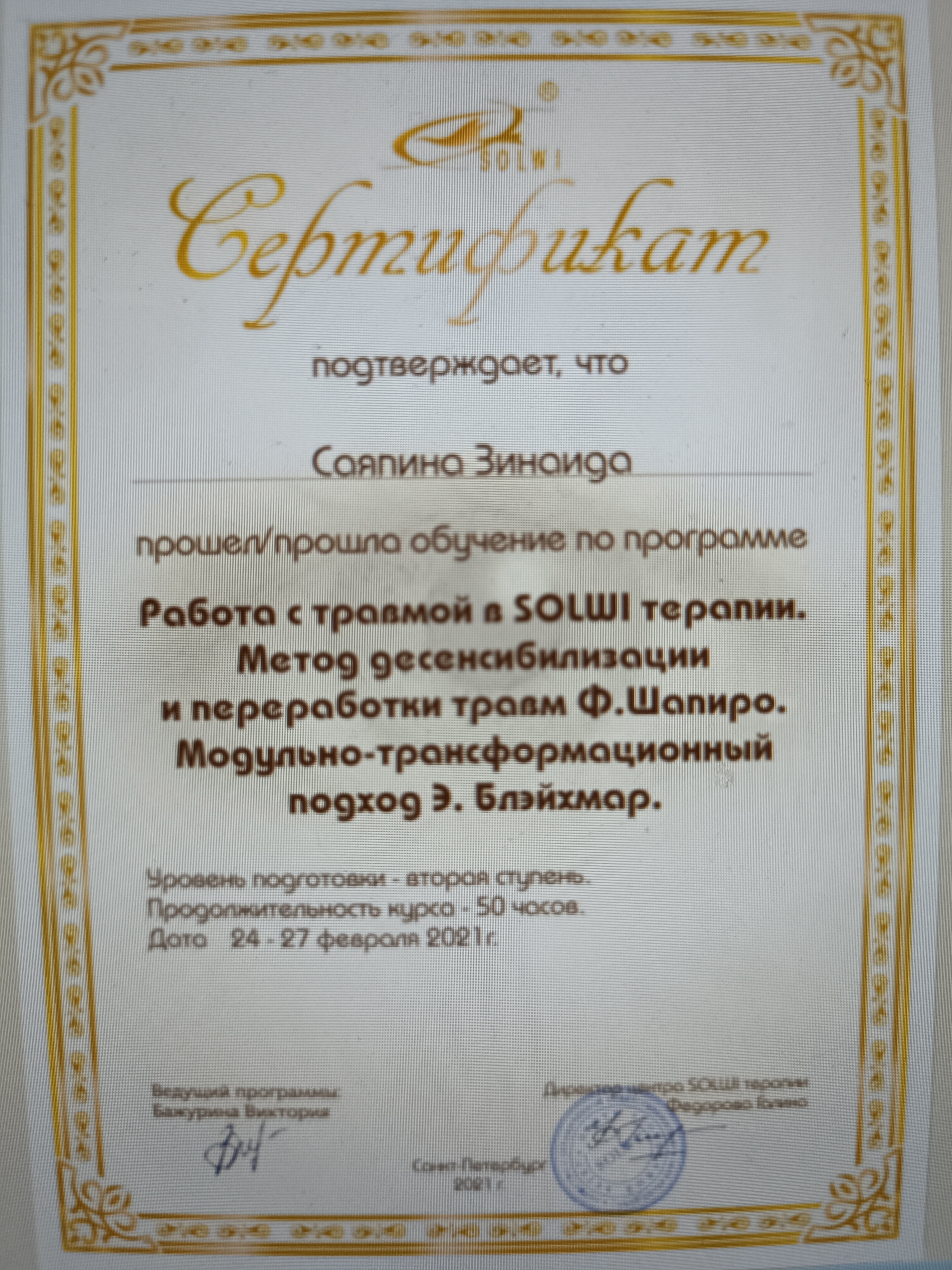 Сертифікат 2 Зінаїда  Са...