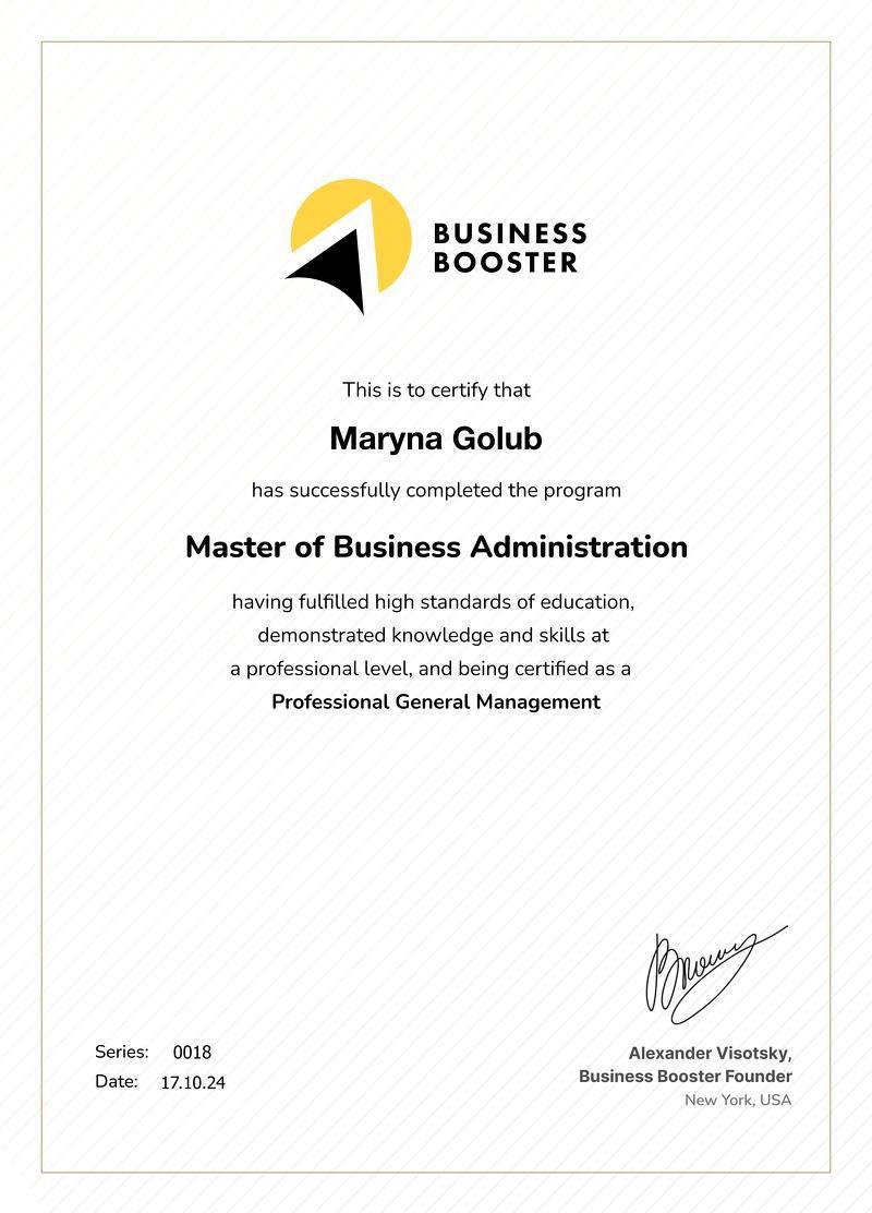 Business Booster, Master of Business Administration