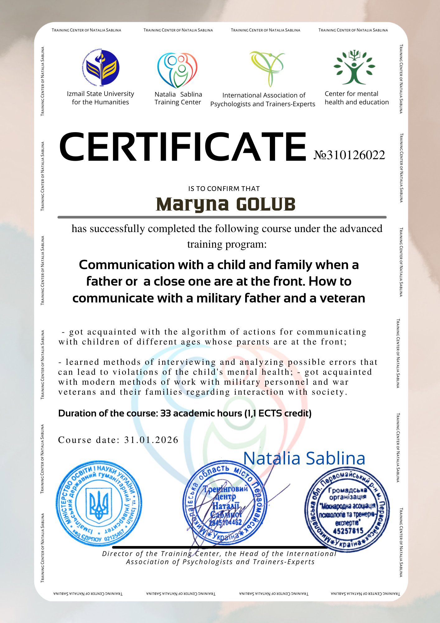 Training Center of Natalia Sablina, Communication with a child and family when a father or a close one are at the front. How to communicate with a military father and a veteran
