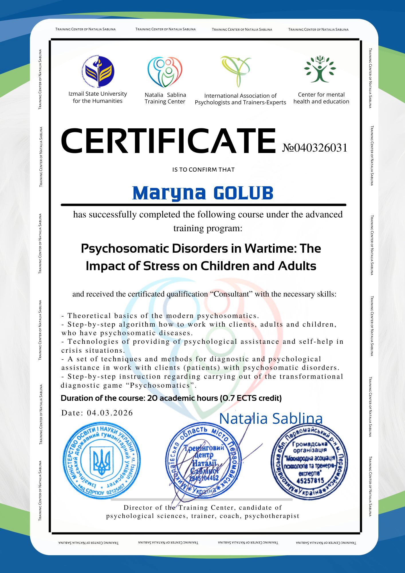 Training Center of Natalia Sablina, Psychosomatic Disorders in Wartime: The Impact of Stress on Children and Adults