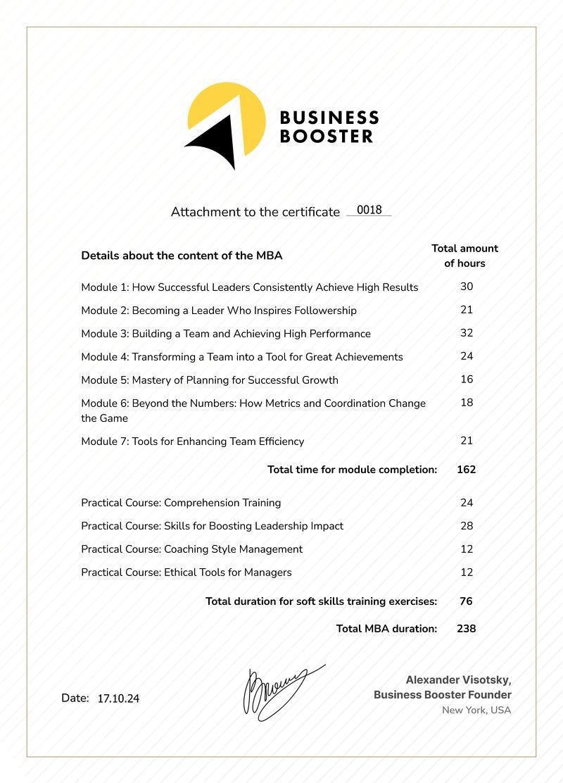 Business Booster, MBA