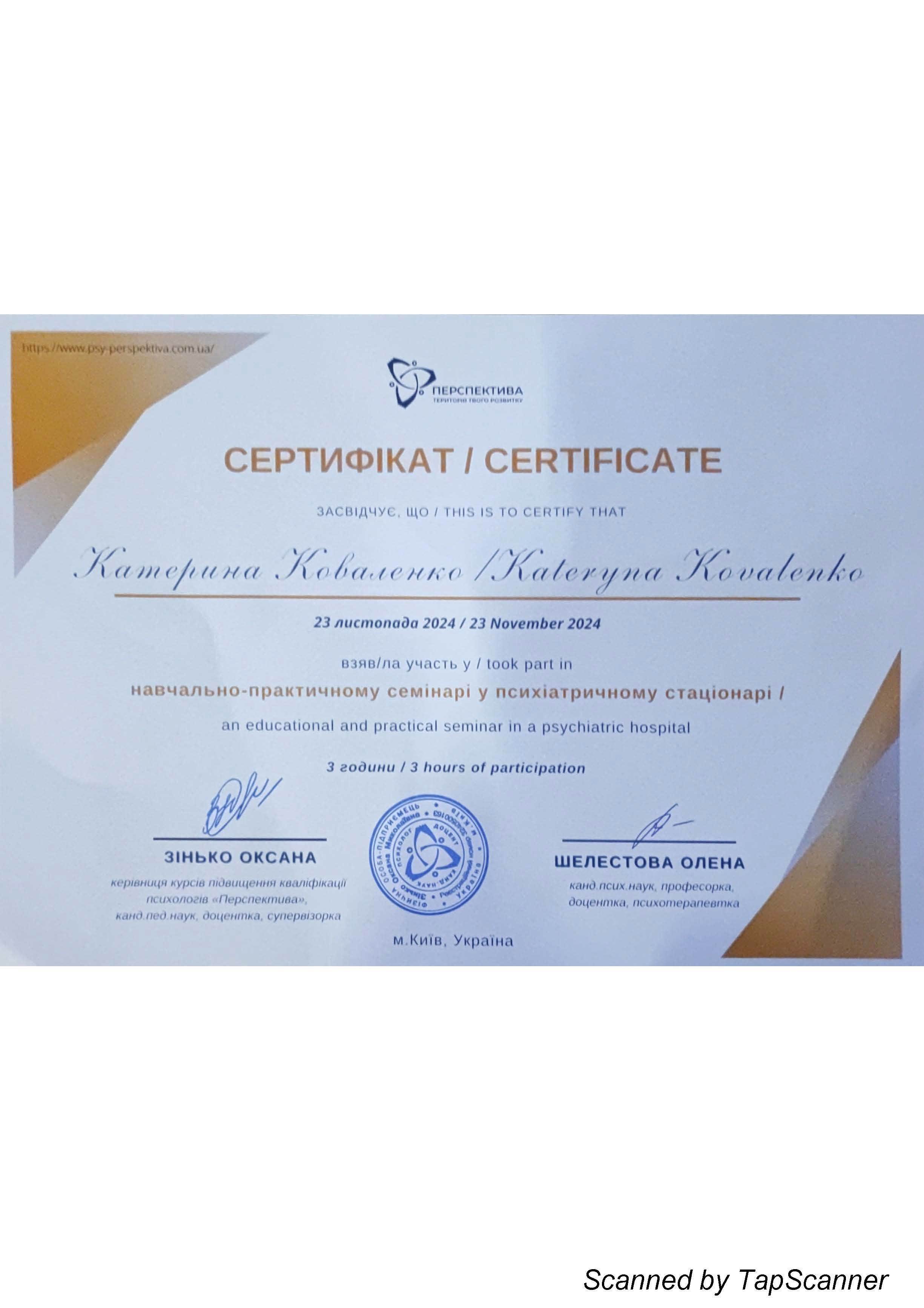 Сертифікат 3 Катерина  Ко...