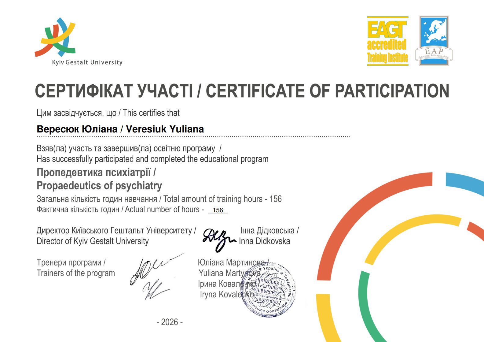 Kyiv Gestalt University, Пропедевтика психіатрії / Propaedeutics of psychiatry