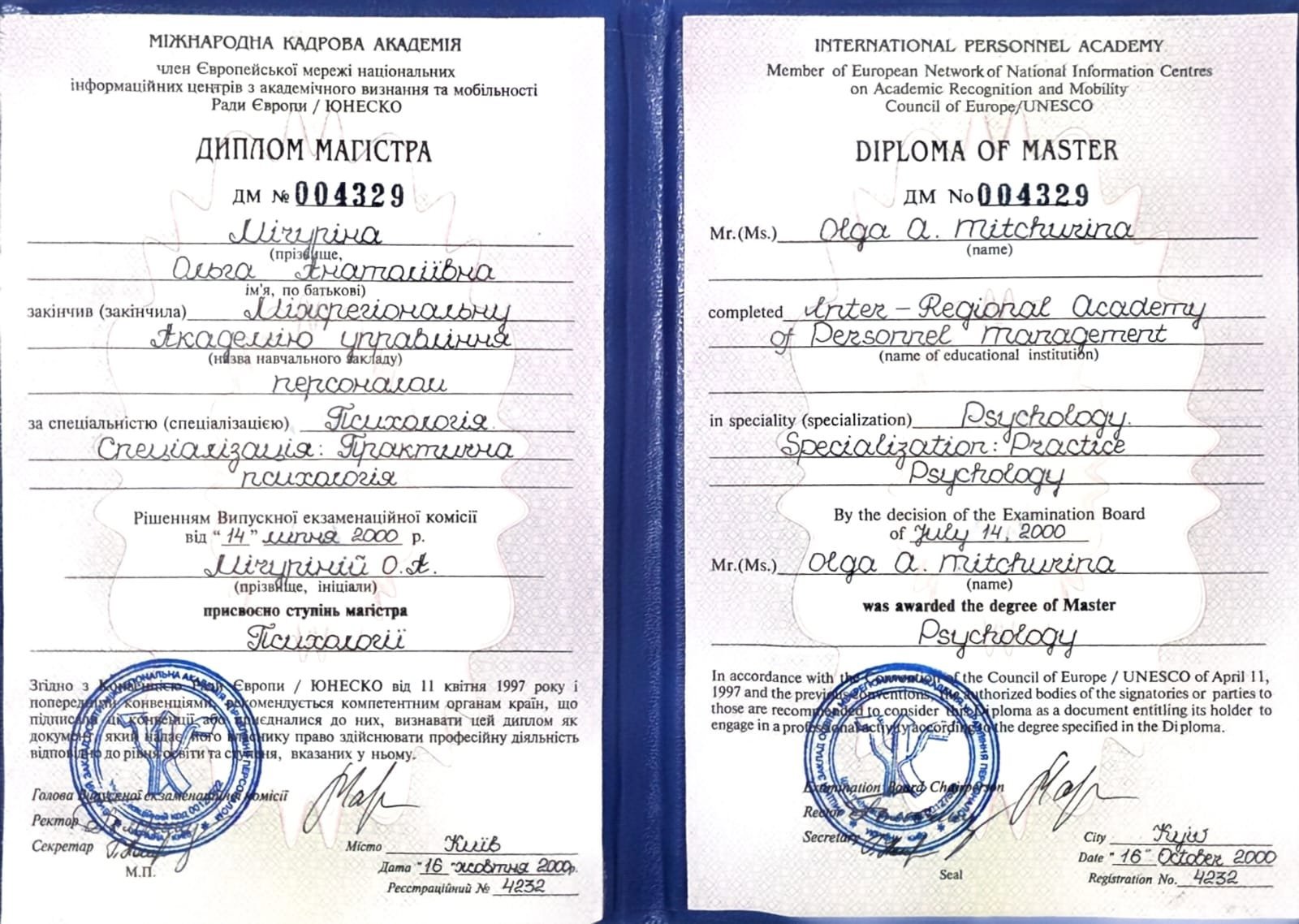 Міжнародна кадрова академія, Магістр