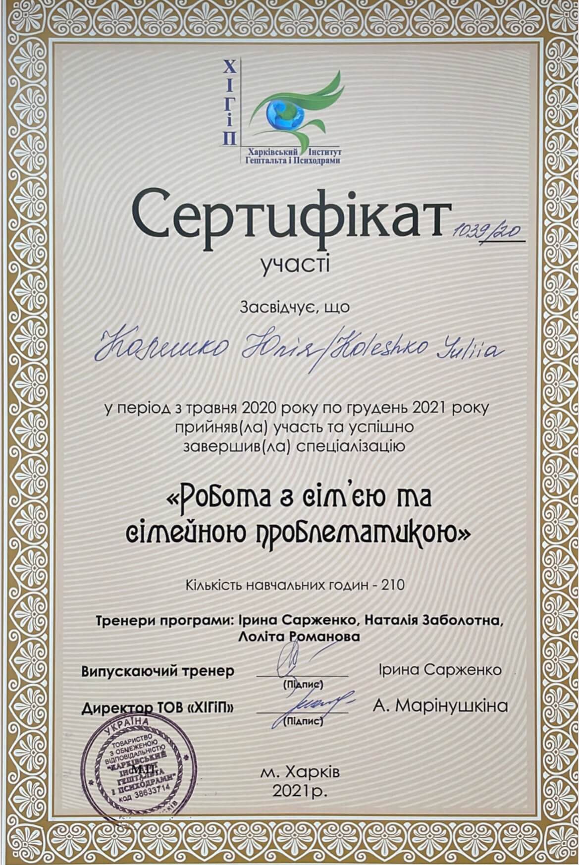 Сертифікат 2 Юлія Ко...