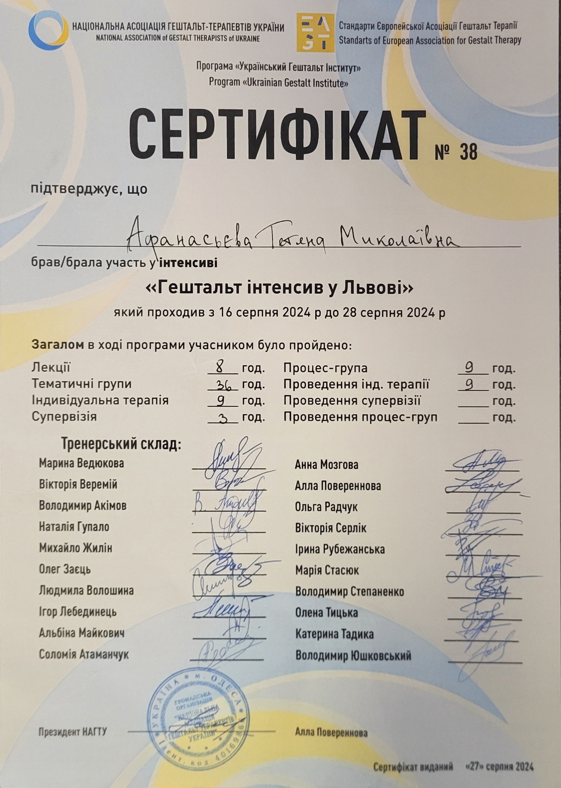 Сертификат 5 Тетиана Аф...