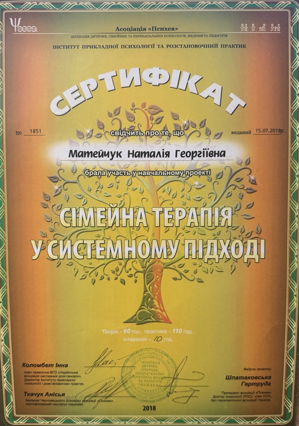 Асоціація «Психея» Інститут прикладної психології та розстановочний практик, СІМЕЙНА ТЕРАПІЯ У СИСТЕМНОМУ ПІДХОДІ