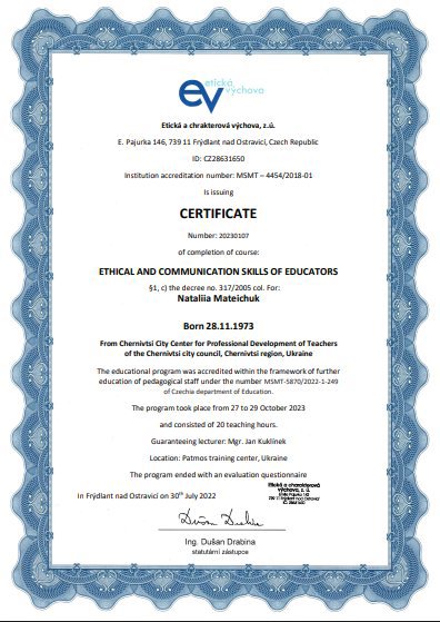Etická a chrakterová výchova, z.ú., ETHICAL AND COMMUNICATION SKILLS OF EDUCATORS