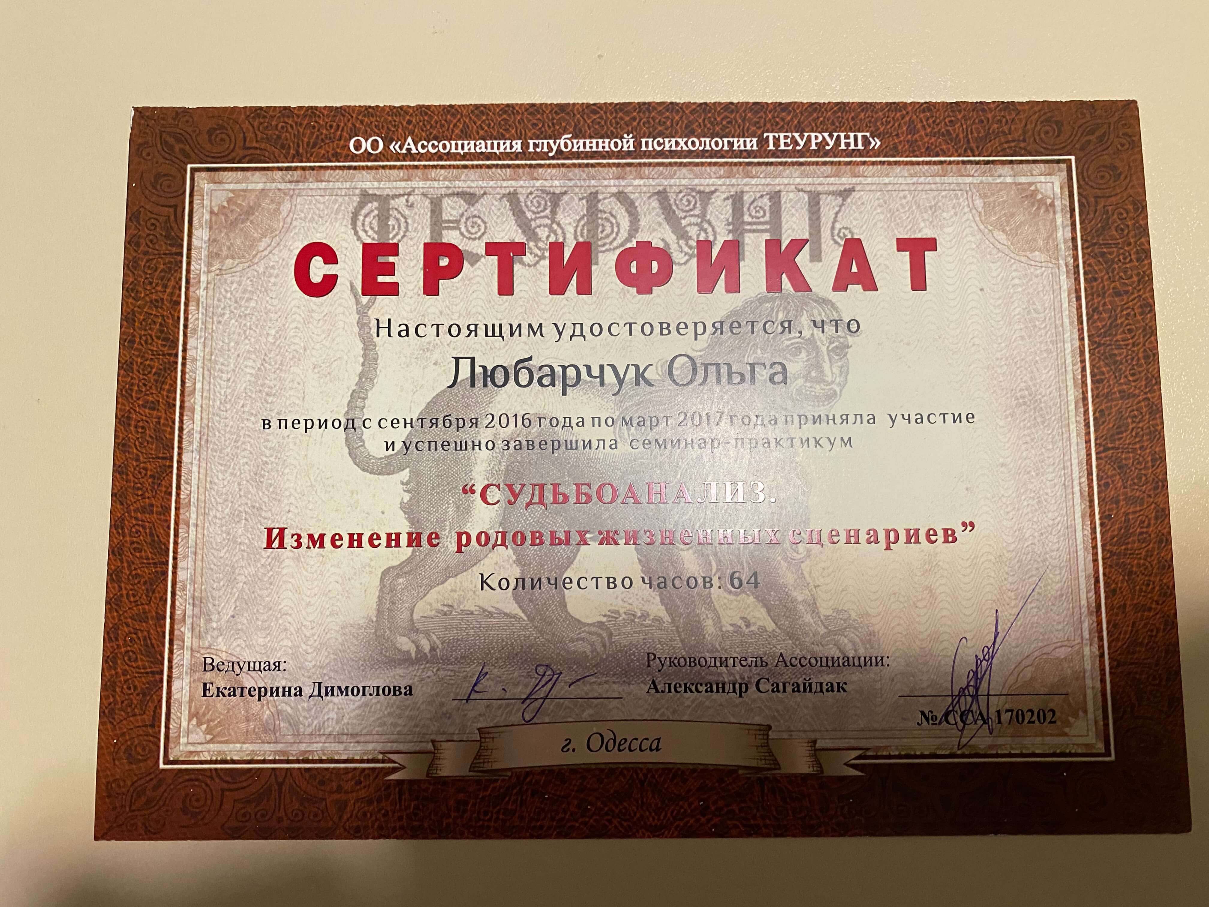 Сертификат 1 Ольга  Лю...