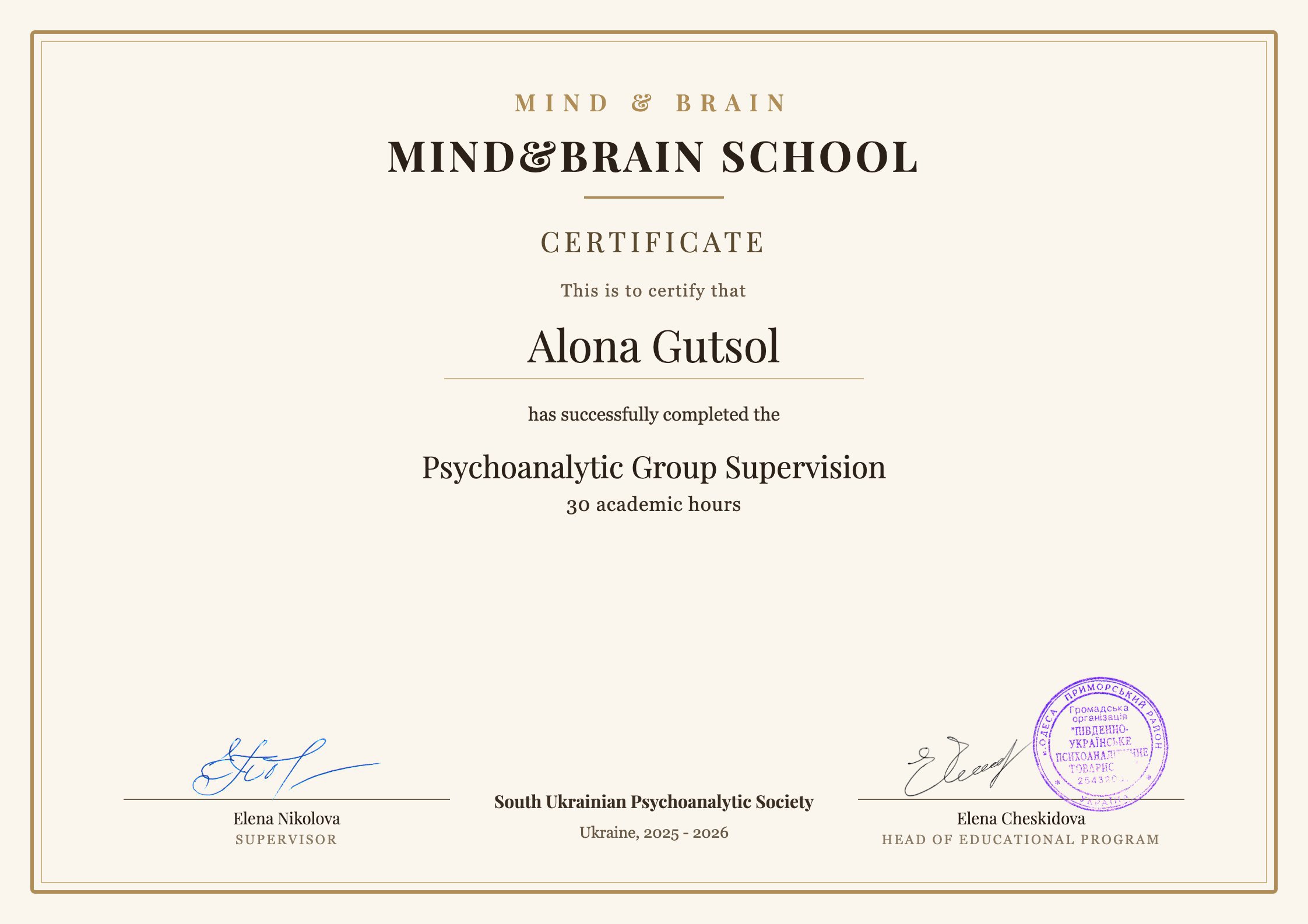 South Ukrainian Psychoanalytic Society, Psychoanalytic Group Supervision
