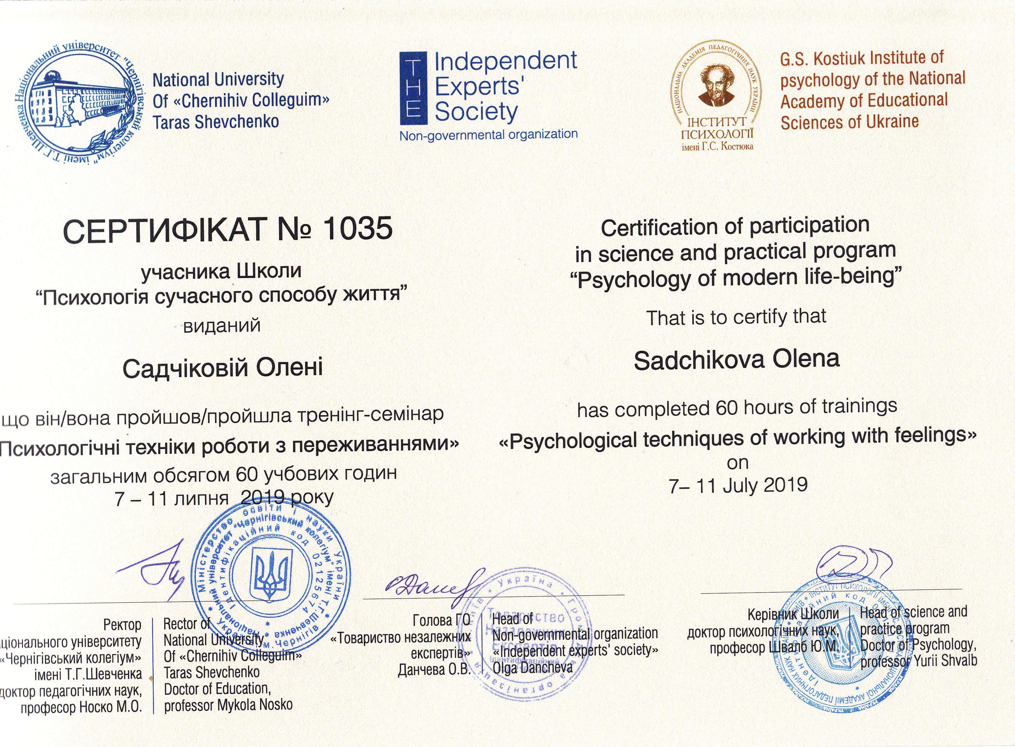 Сертификат 3 Елена  Са...