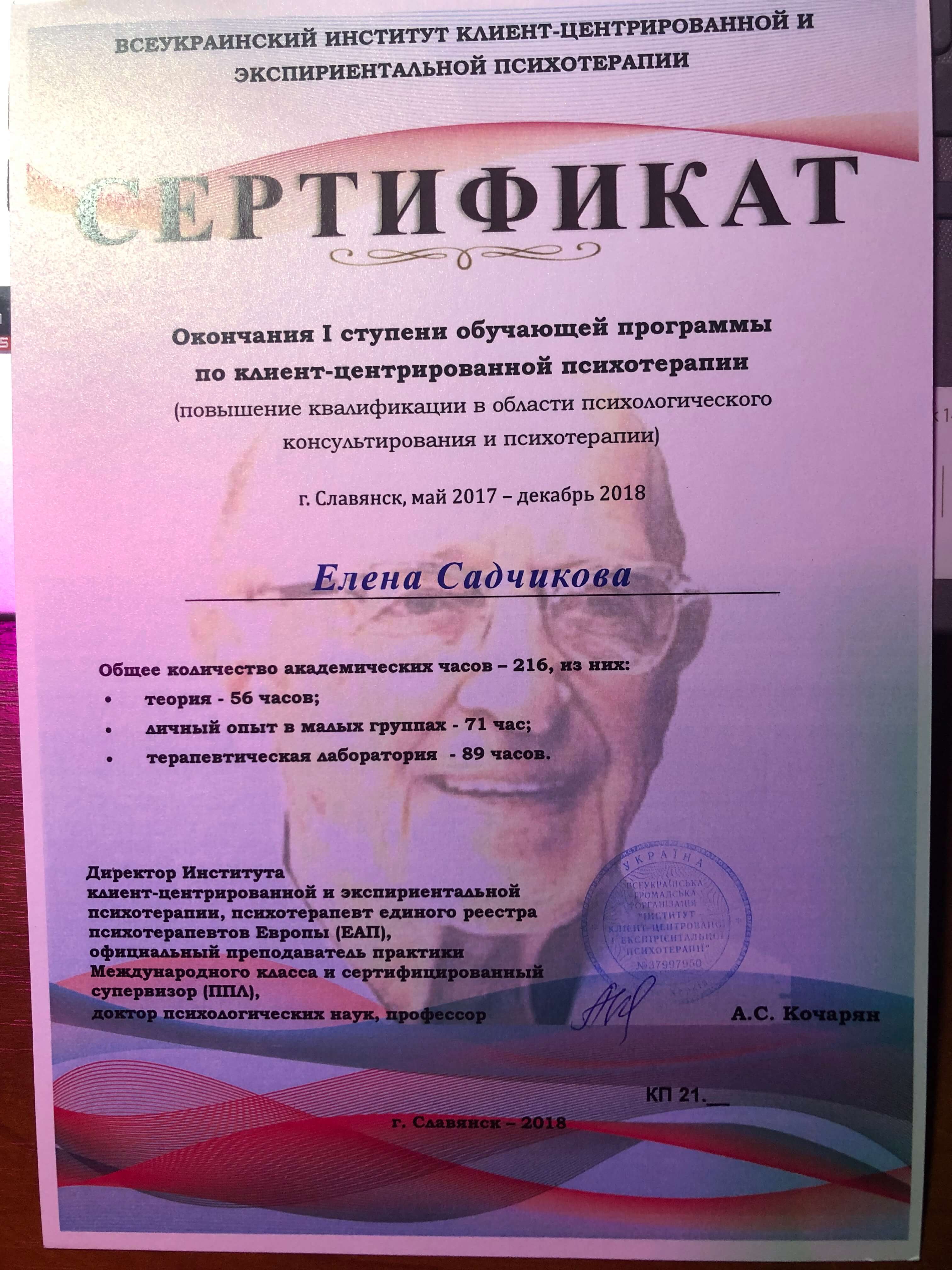 Сертификат 2 Елена  Са...