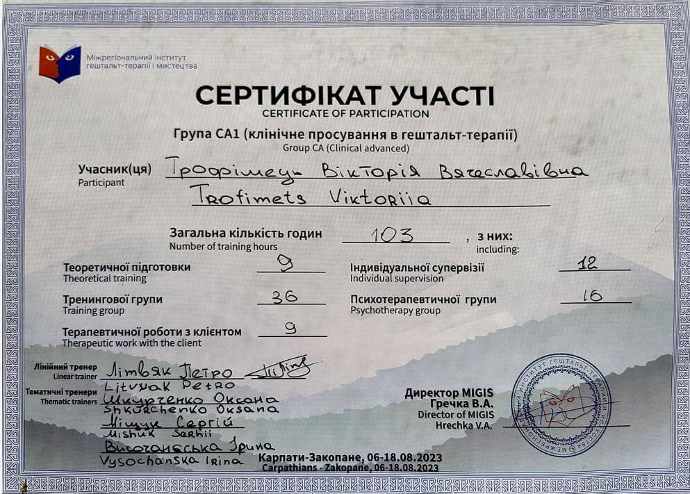Сертифікат 2 Вікторія  Тр...