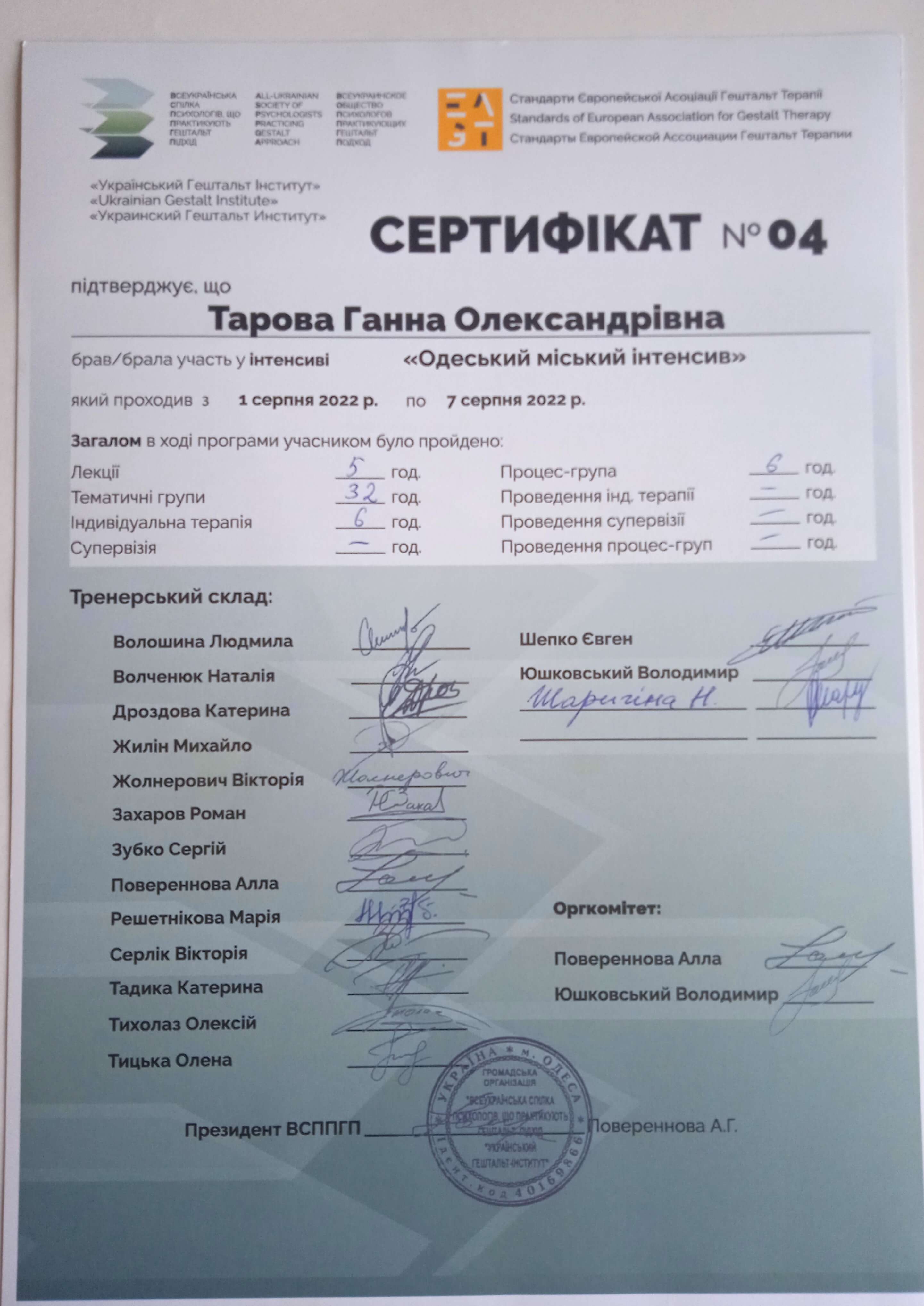 Сертифікат 5 Ганна Та...