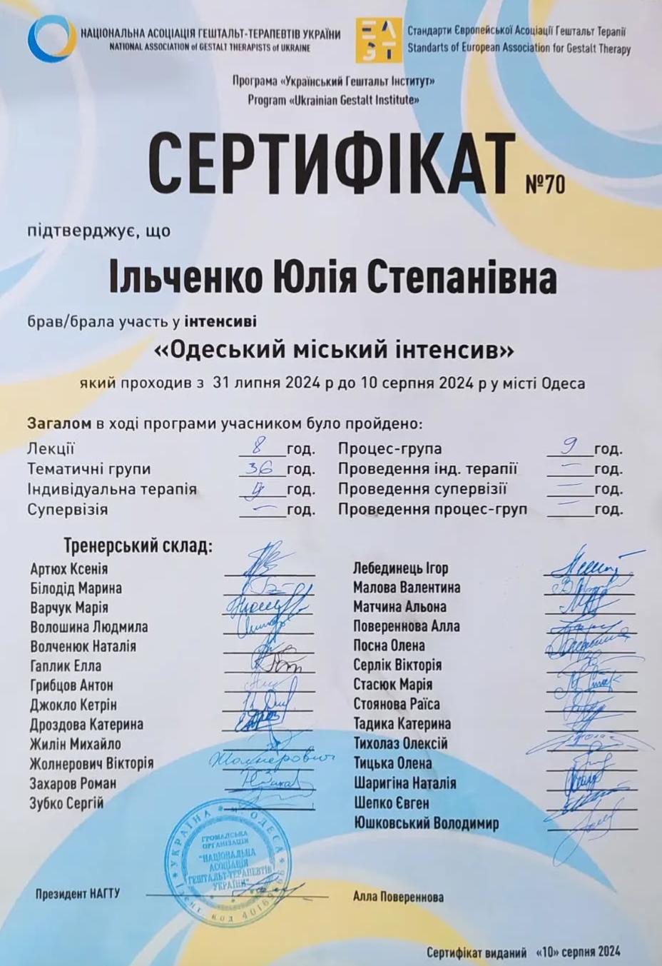 Сертифікат 4 Юлія Іл...