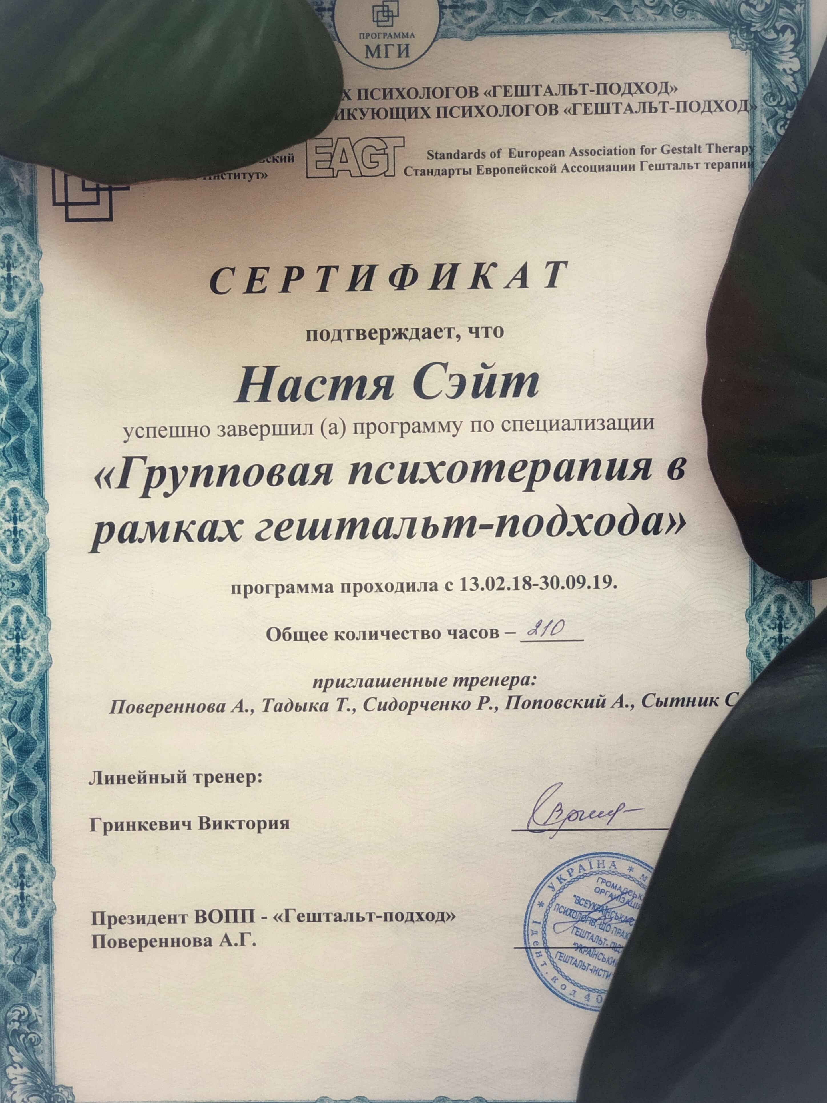 Сертифікат 4 Анастасія Сэ...