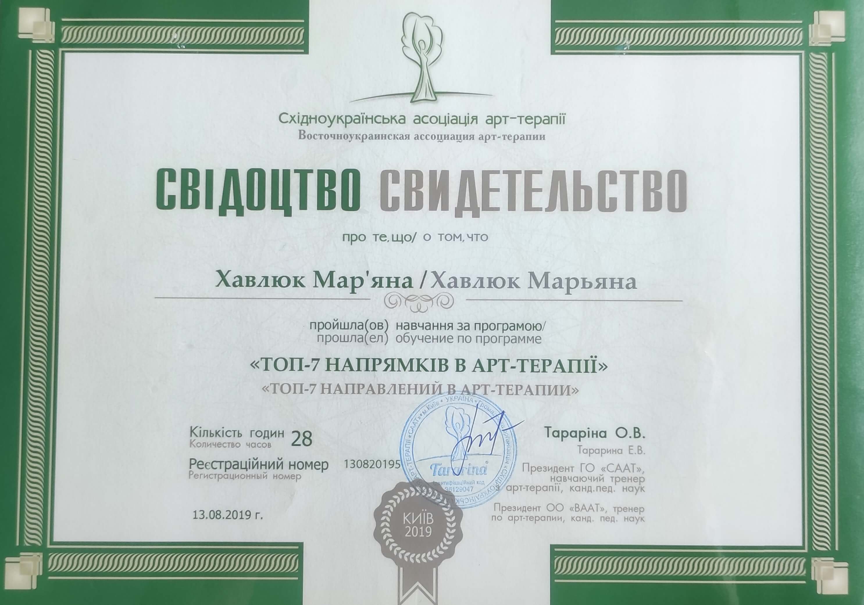 Сертифікат 3 Мар'яна Володимирівна   Ха...