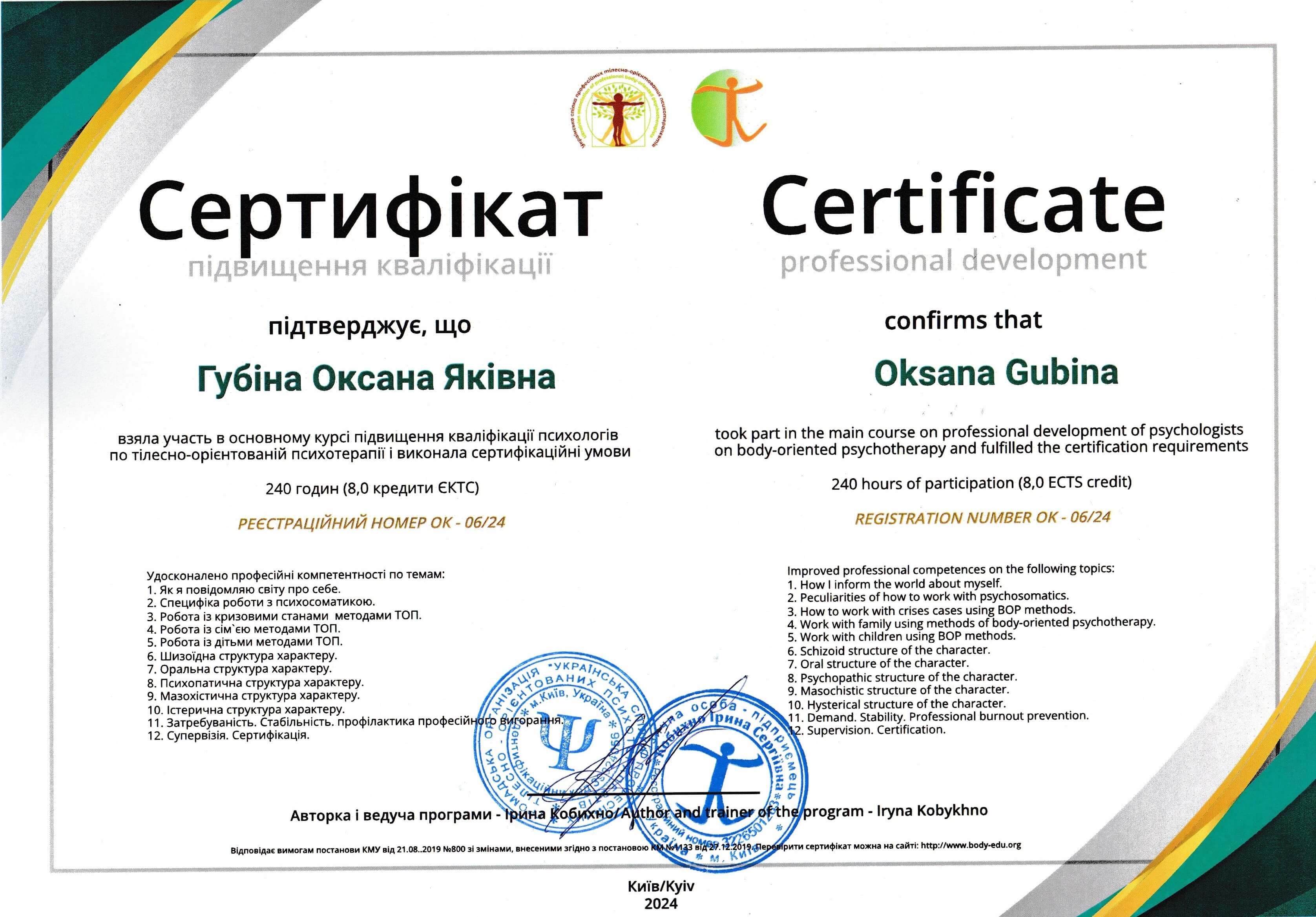 Сертифікат 2 Оксана Гу...