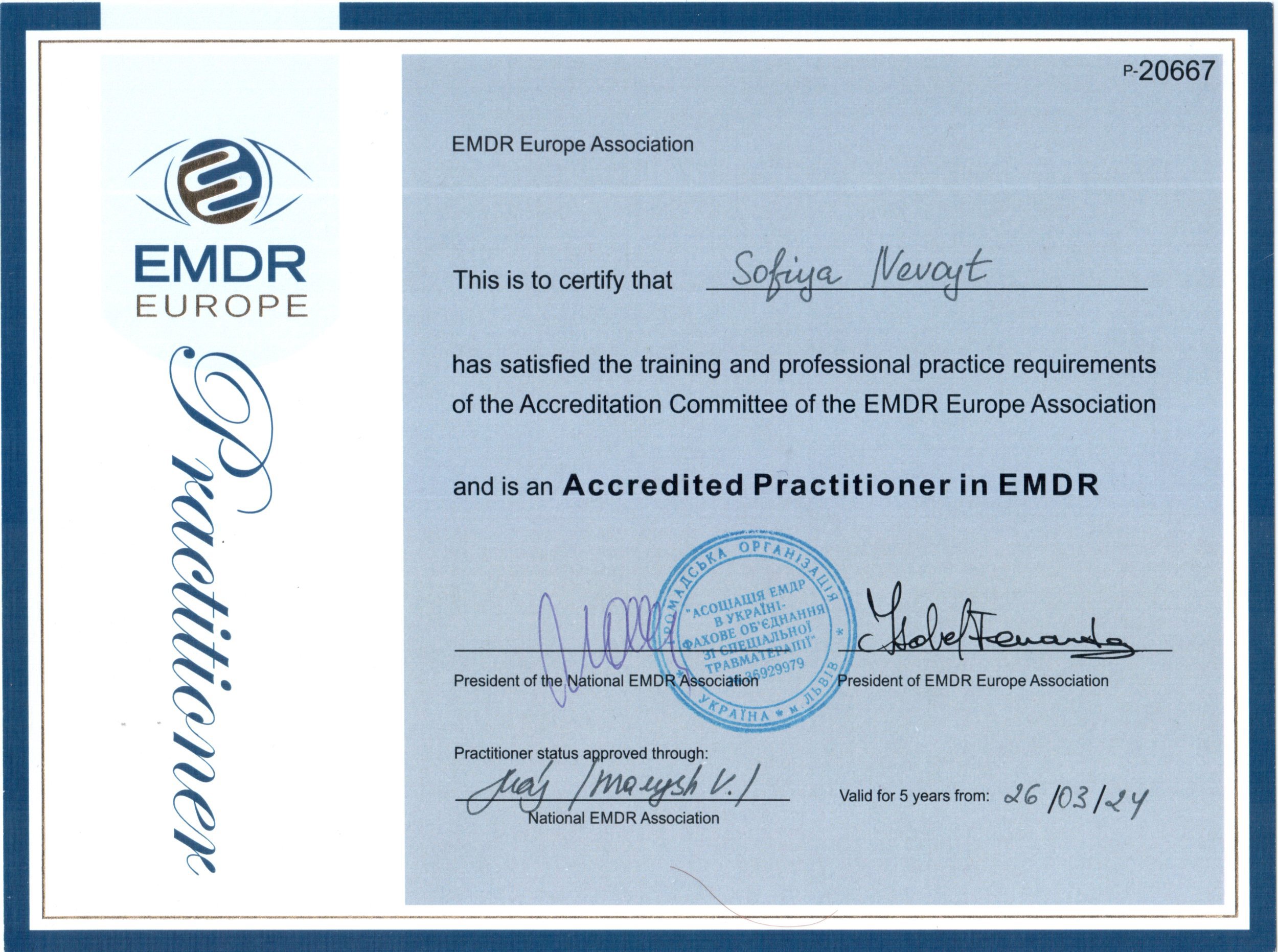 EMDR Europe Association, Accredited Practitioner in EMDR