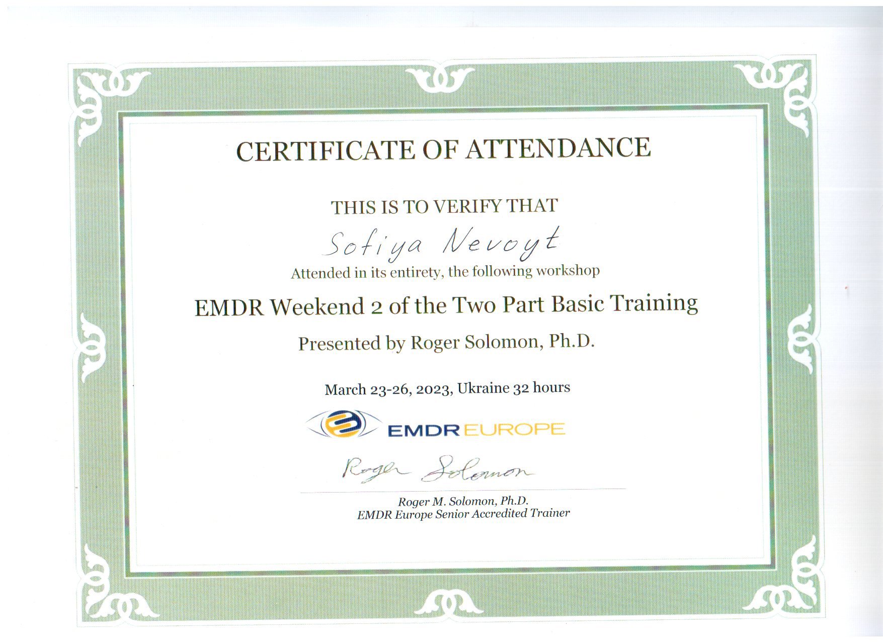 EMDR Europe, EMDR Weekend 2 of the Two Part Basic Training