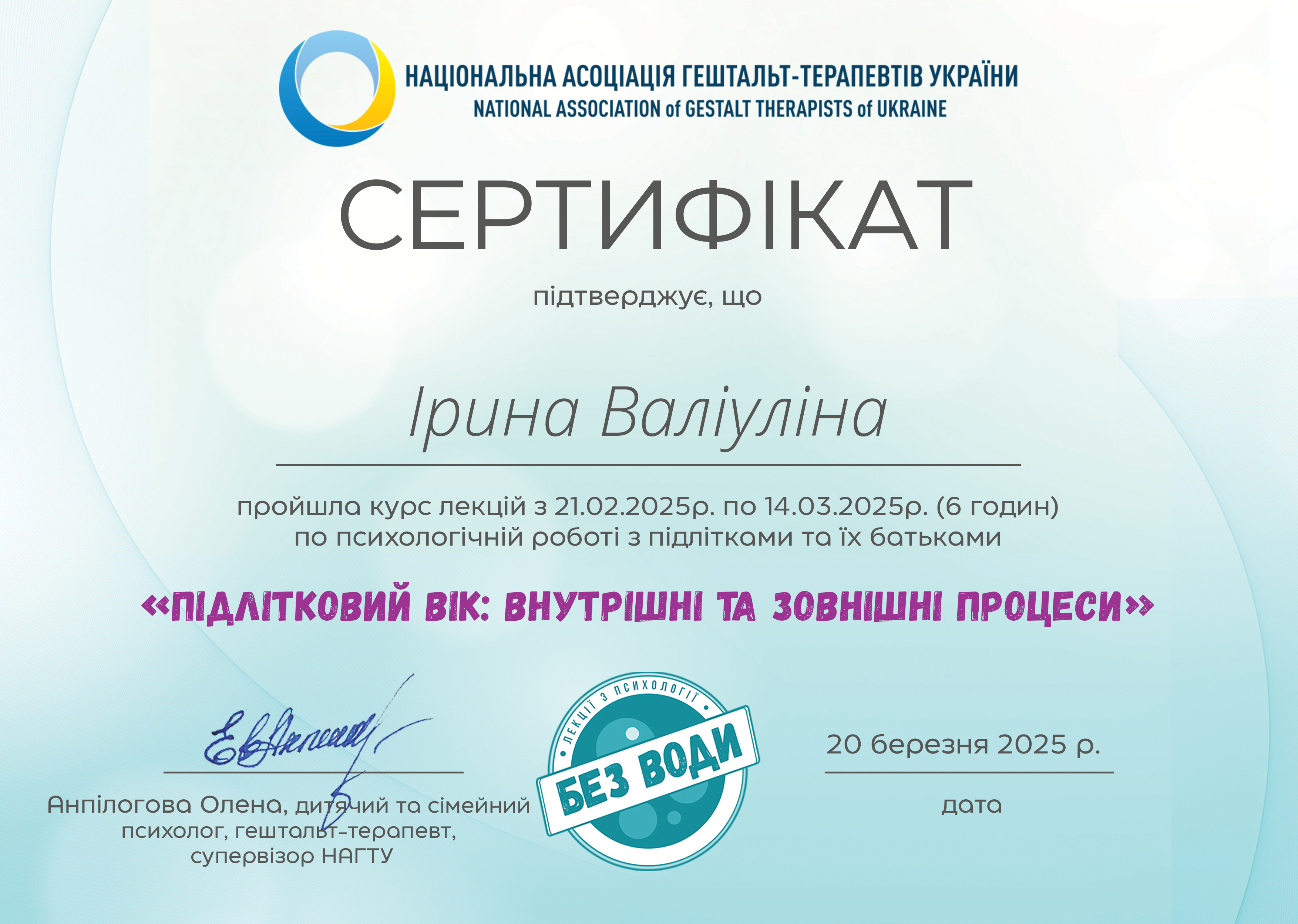 Сертифікат 5 Ірина  Ва...