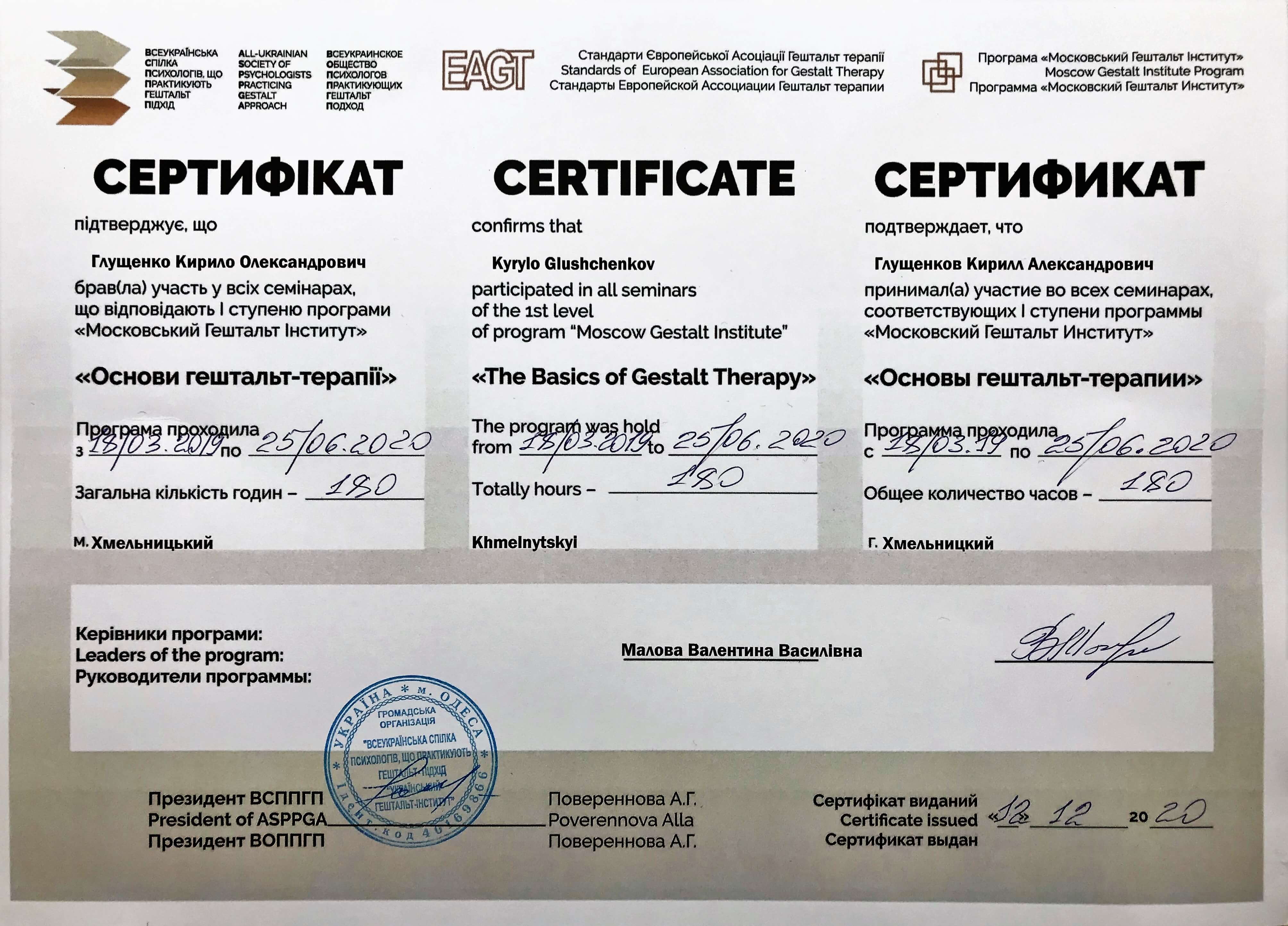 Сертификат 1 Кирилл Гл...