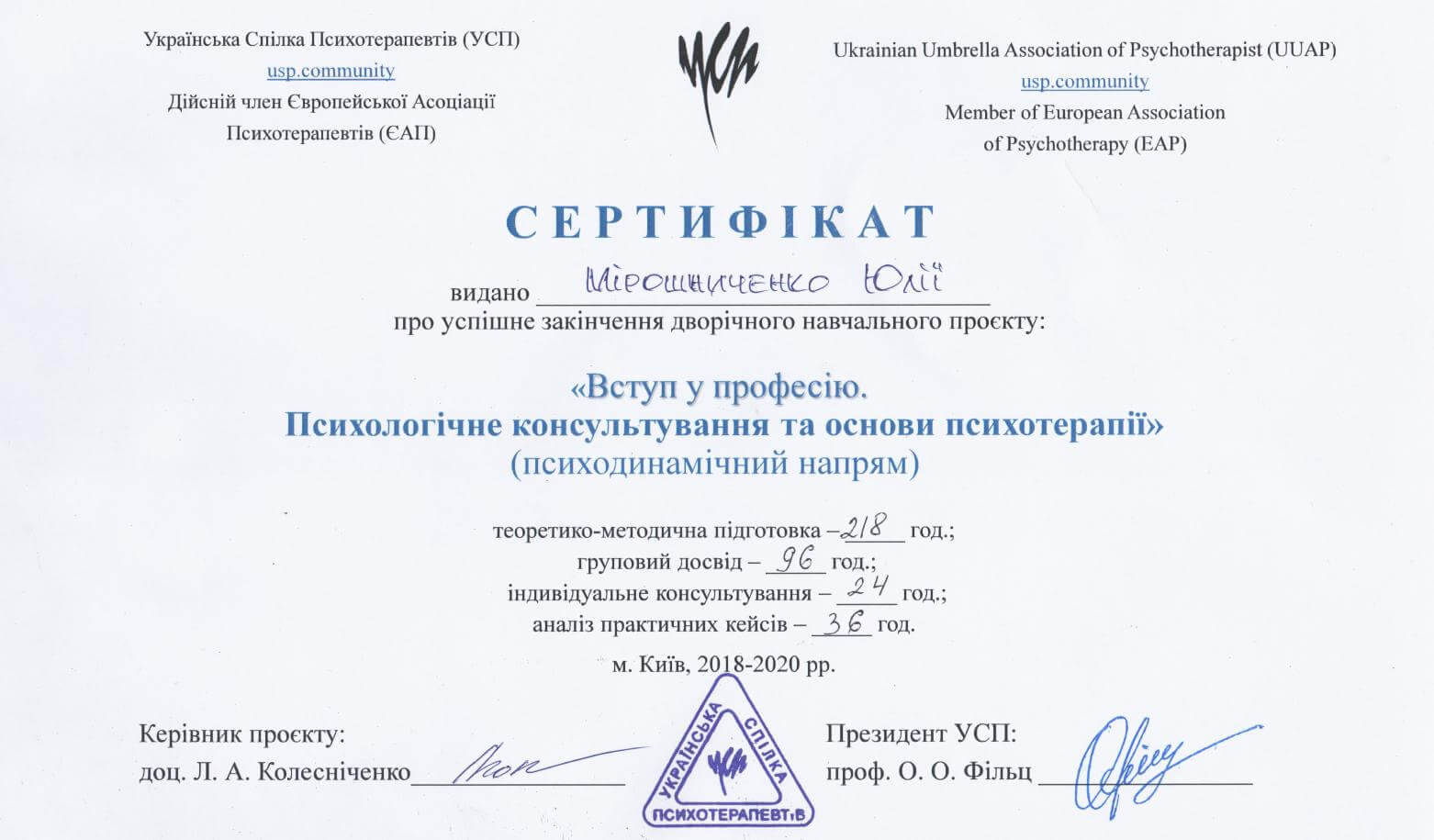 Сертификат 1 Юлия Ми...