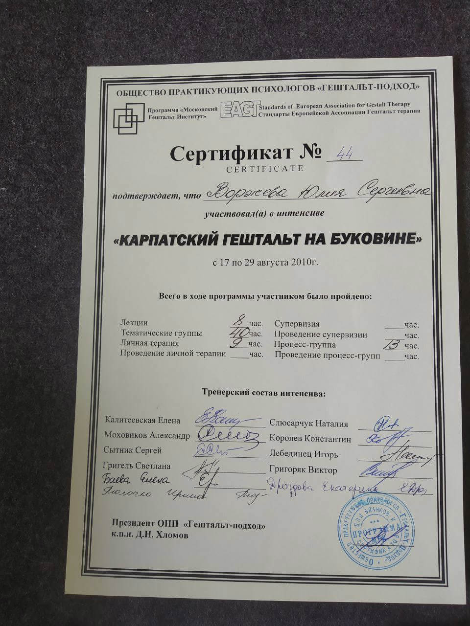 Сертификат 5 Юлия Во...