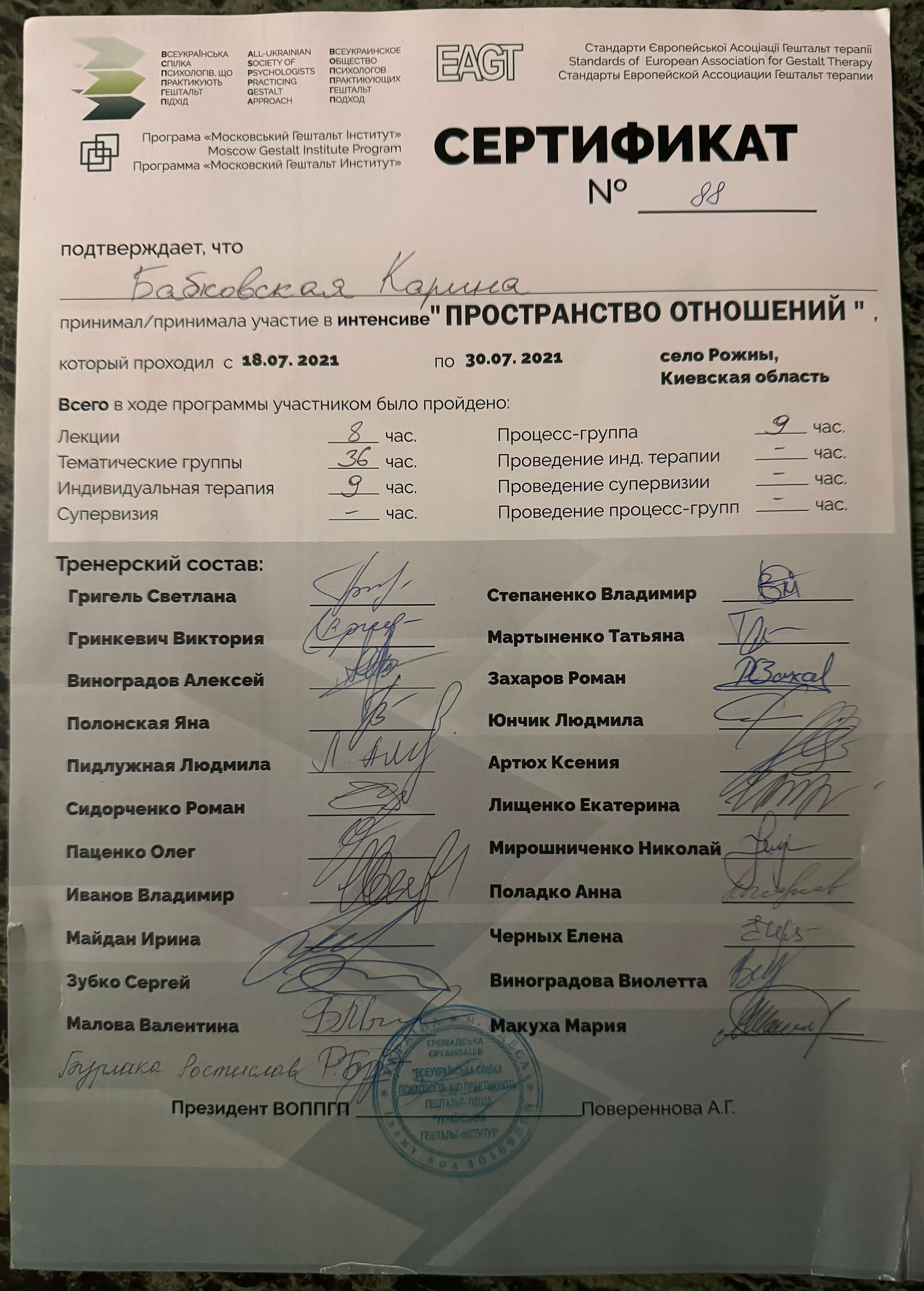 Сертифікат 5 Каріна Ба...