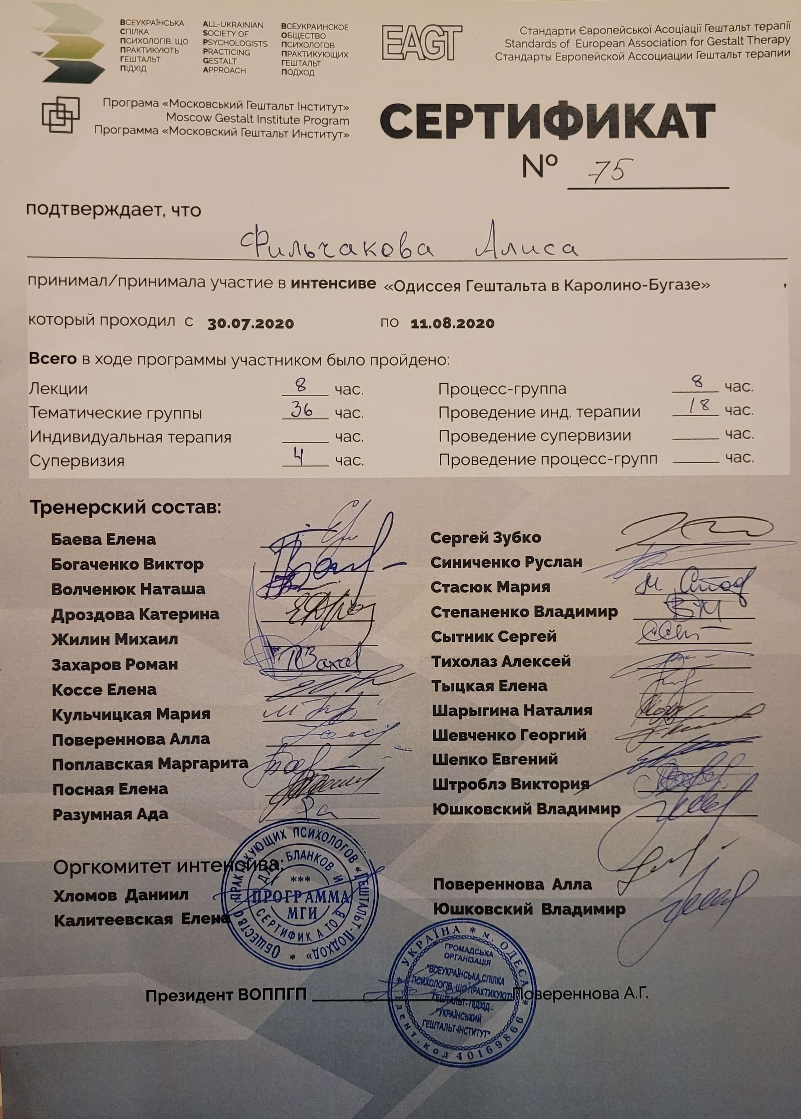 Сертифікат 4 Аліса Фі...