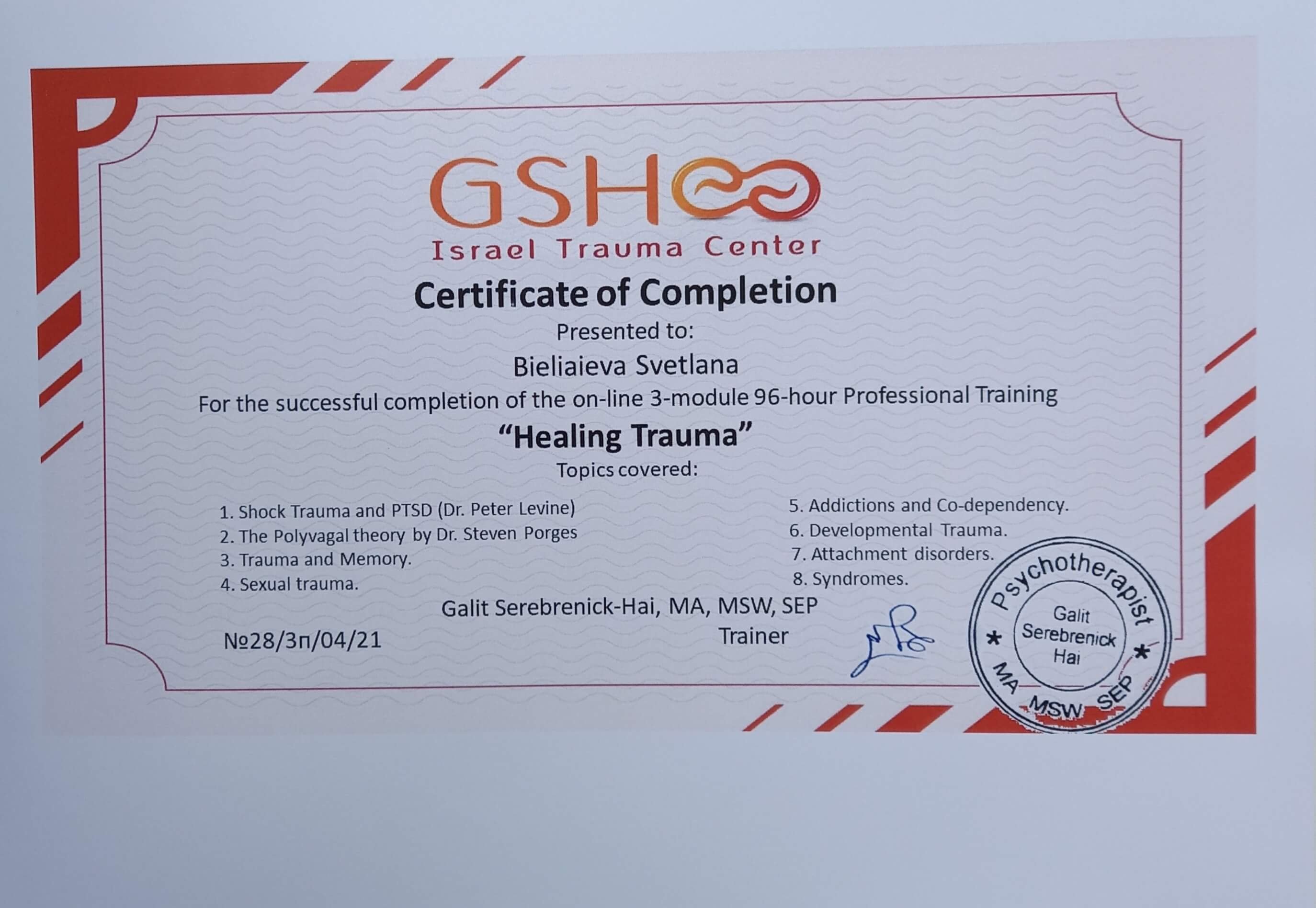 Сертифікат 3  Світлана Бє...