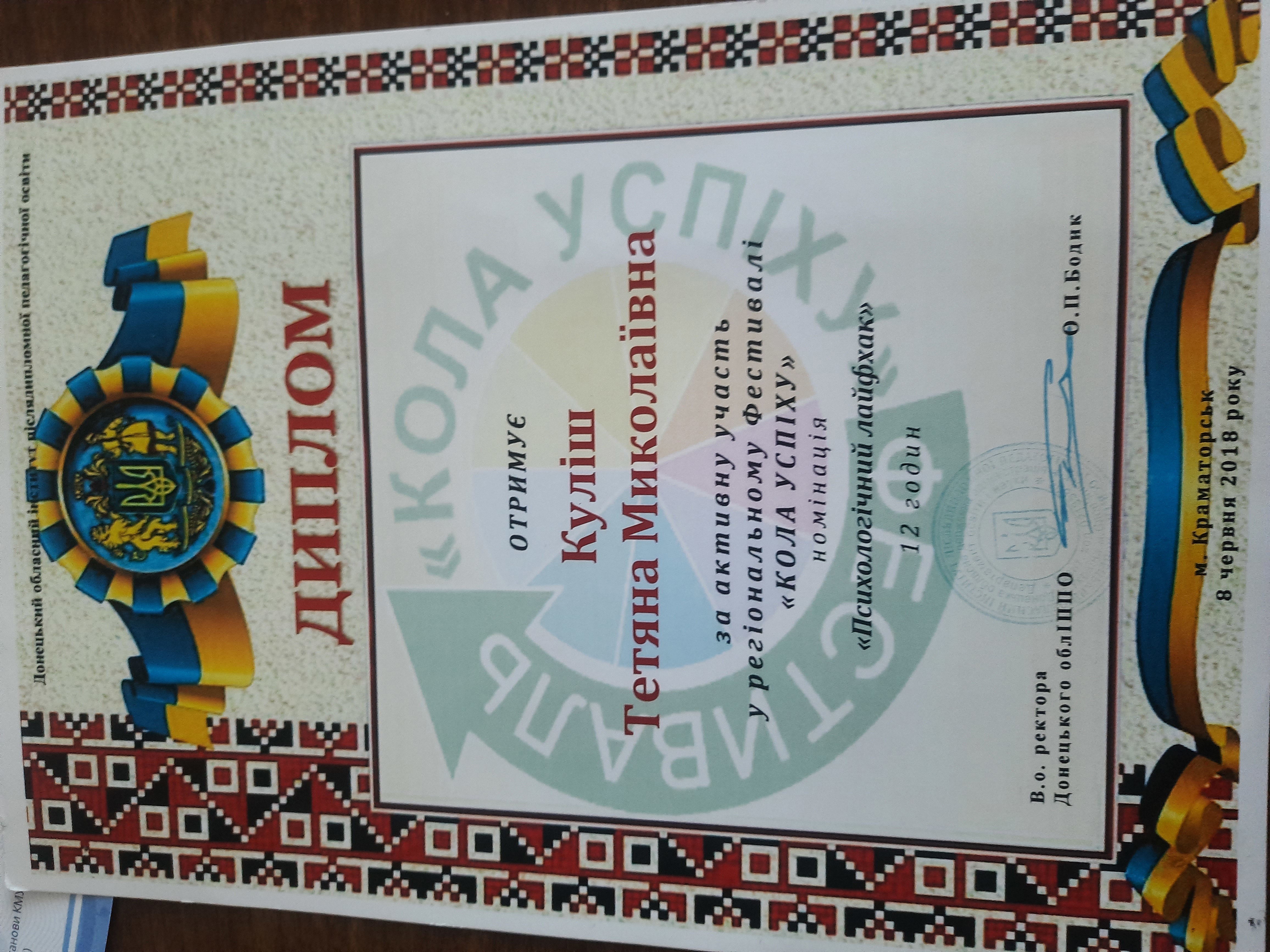 Сертифікат 5 Тетяна  Ку...