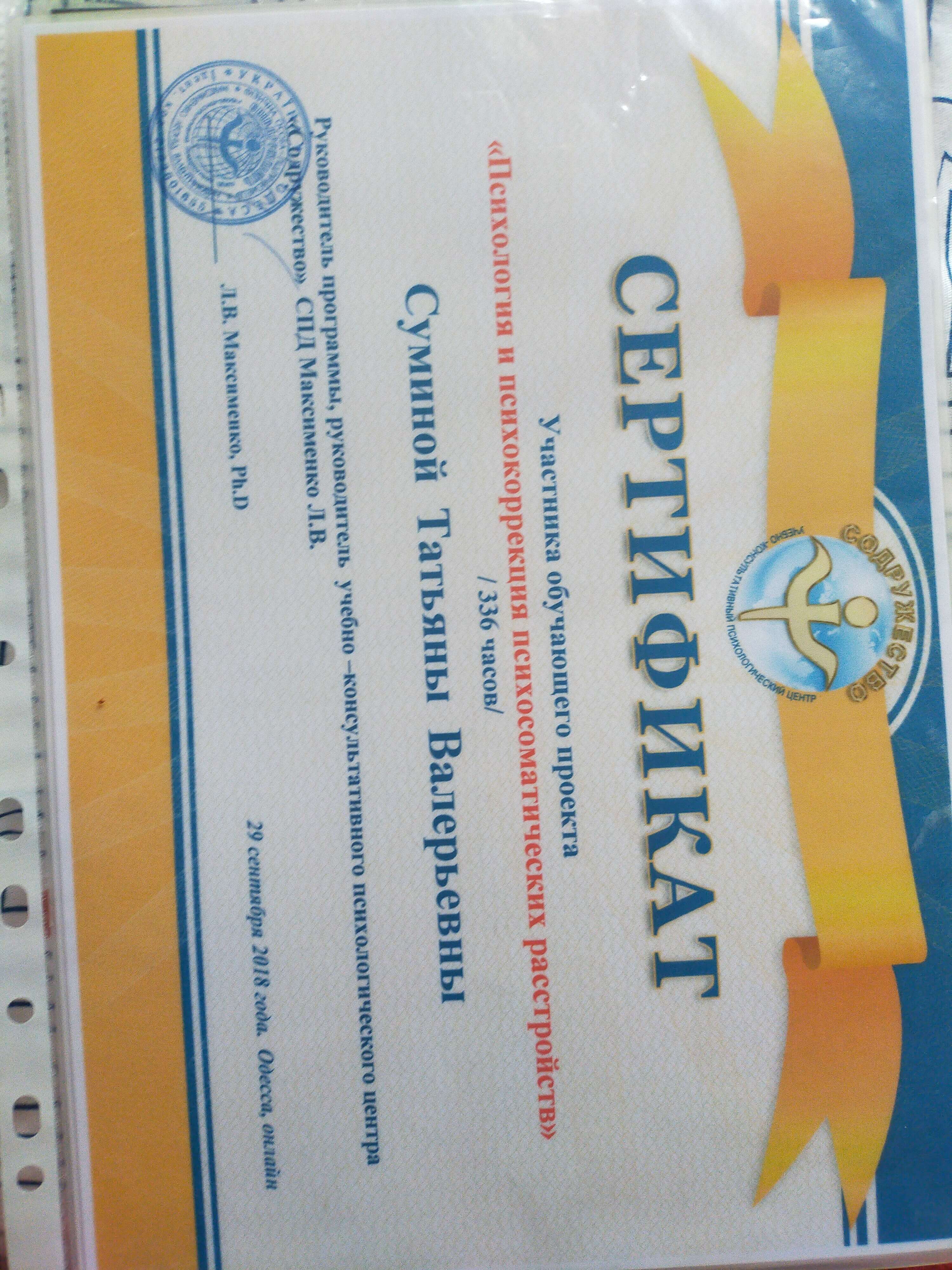 Сертификат 1 Татьяна  Су...