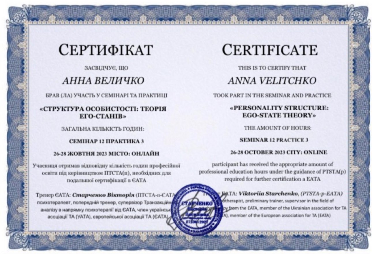 PTSTA(p) / ЄАТА, СТРУКТУРА ОСОБИСТОСТІ: ТЕОРІЯ ЕГО-СТАНІВ