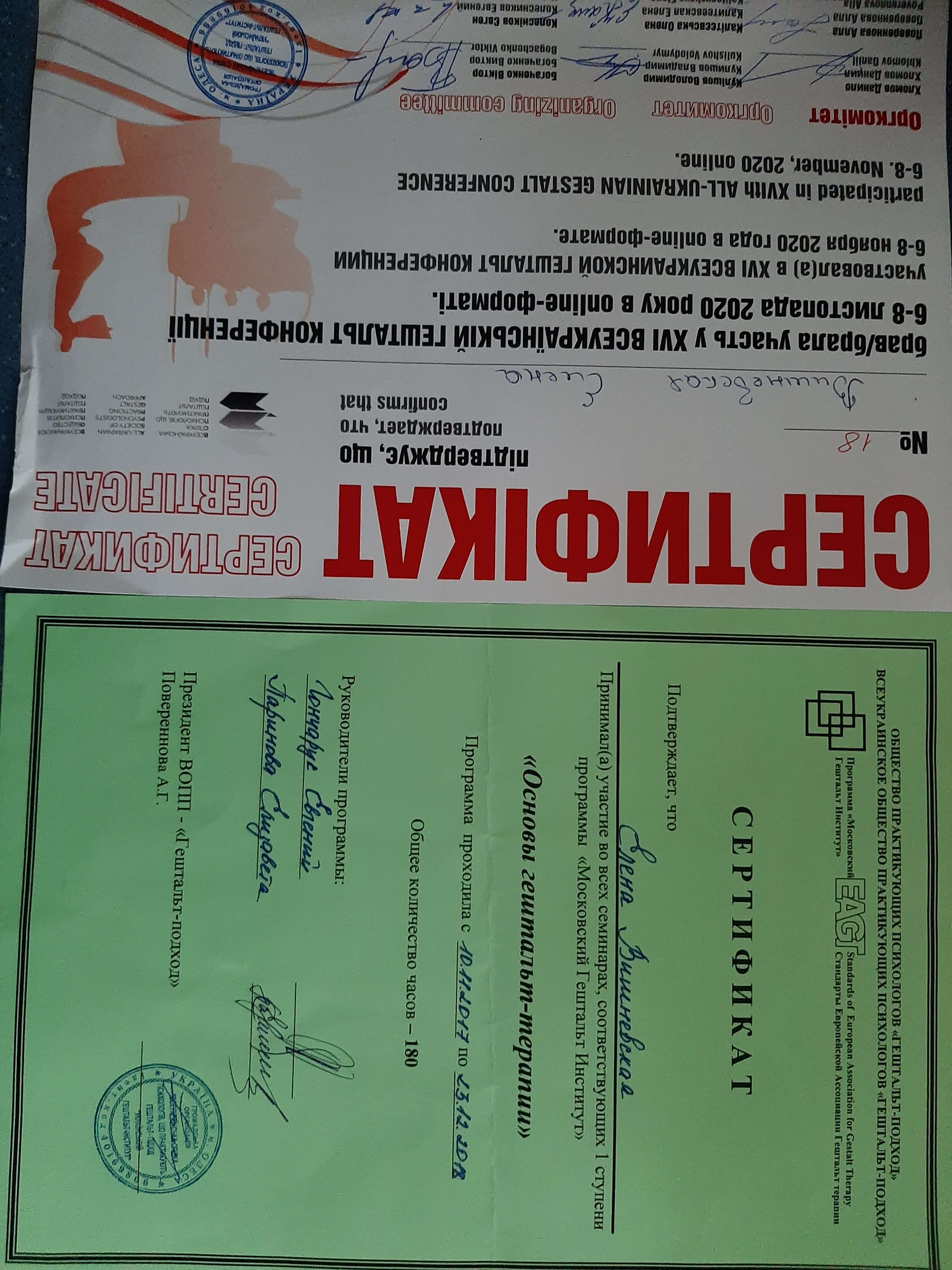 Сертифікат 1 Олена Ви...