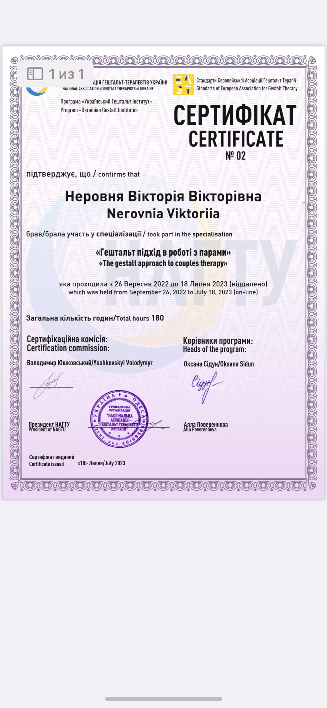 Сертификат 1 Виктория Не...