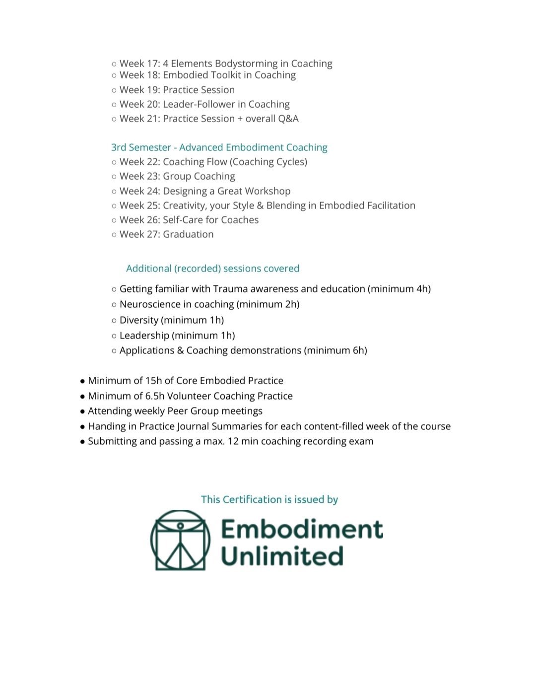 Embodiment Unlimited, Advanced Embodiment Coaching