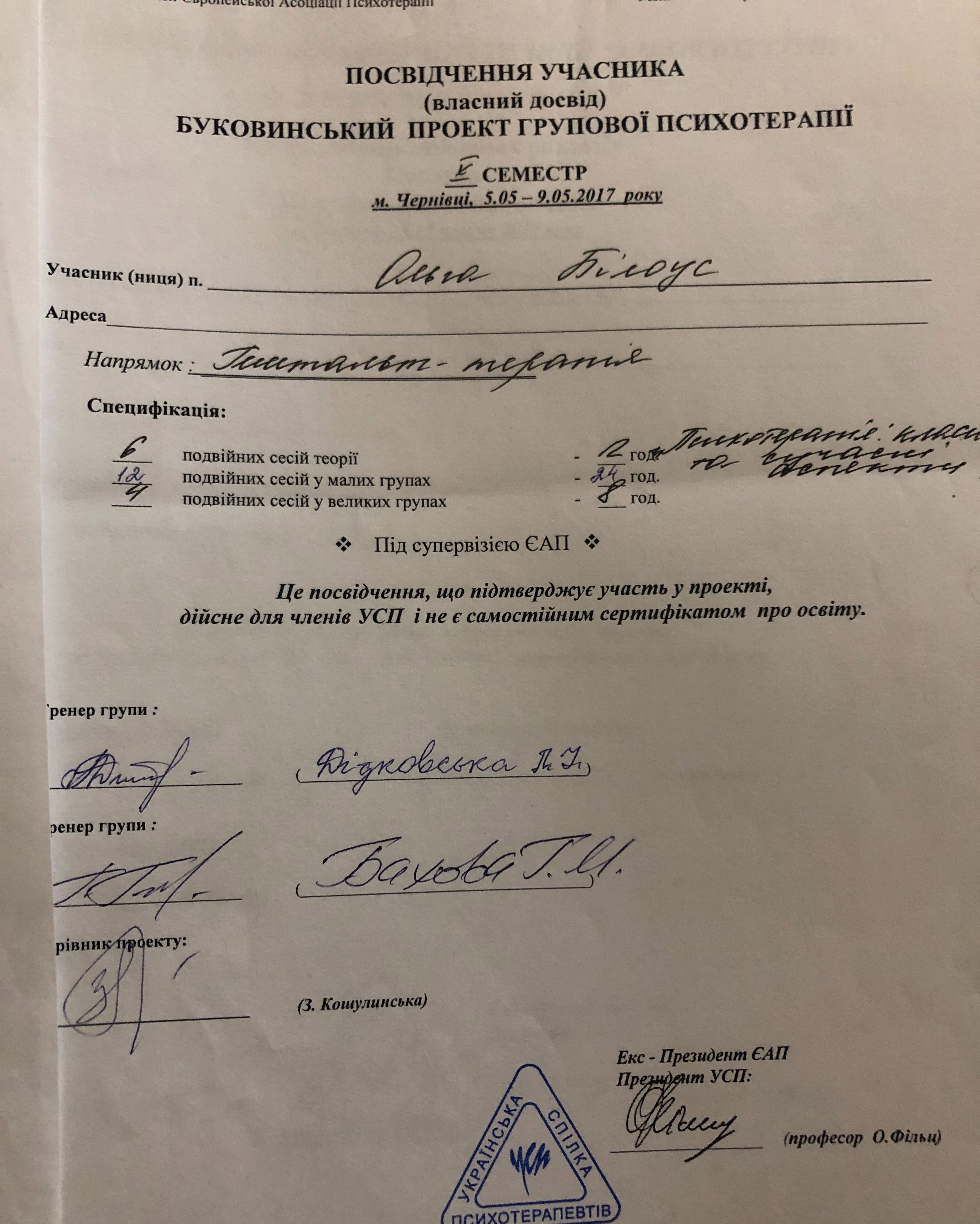 Сертифікат 2 Ольга  Га...