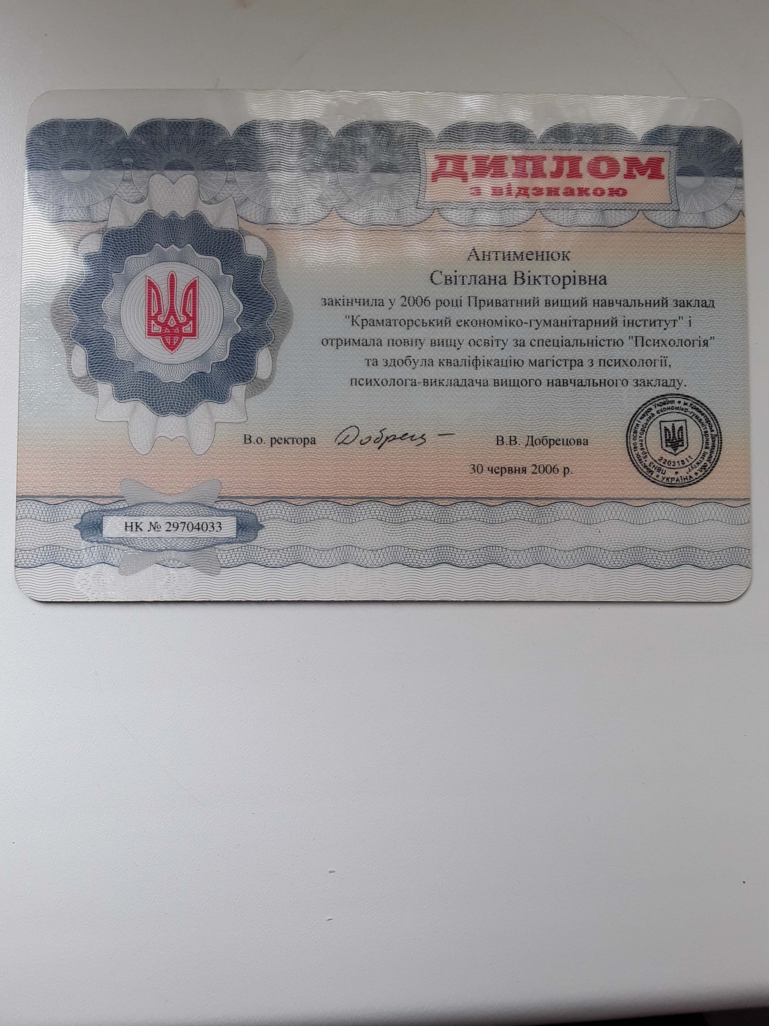 Сертификат 1 Светлана Ви...