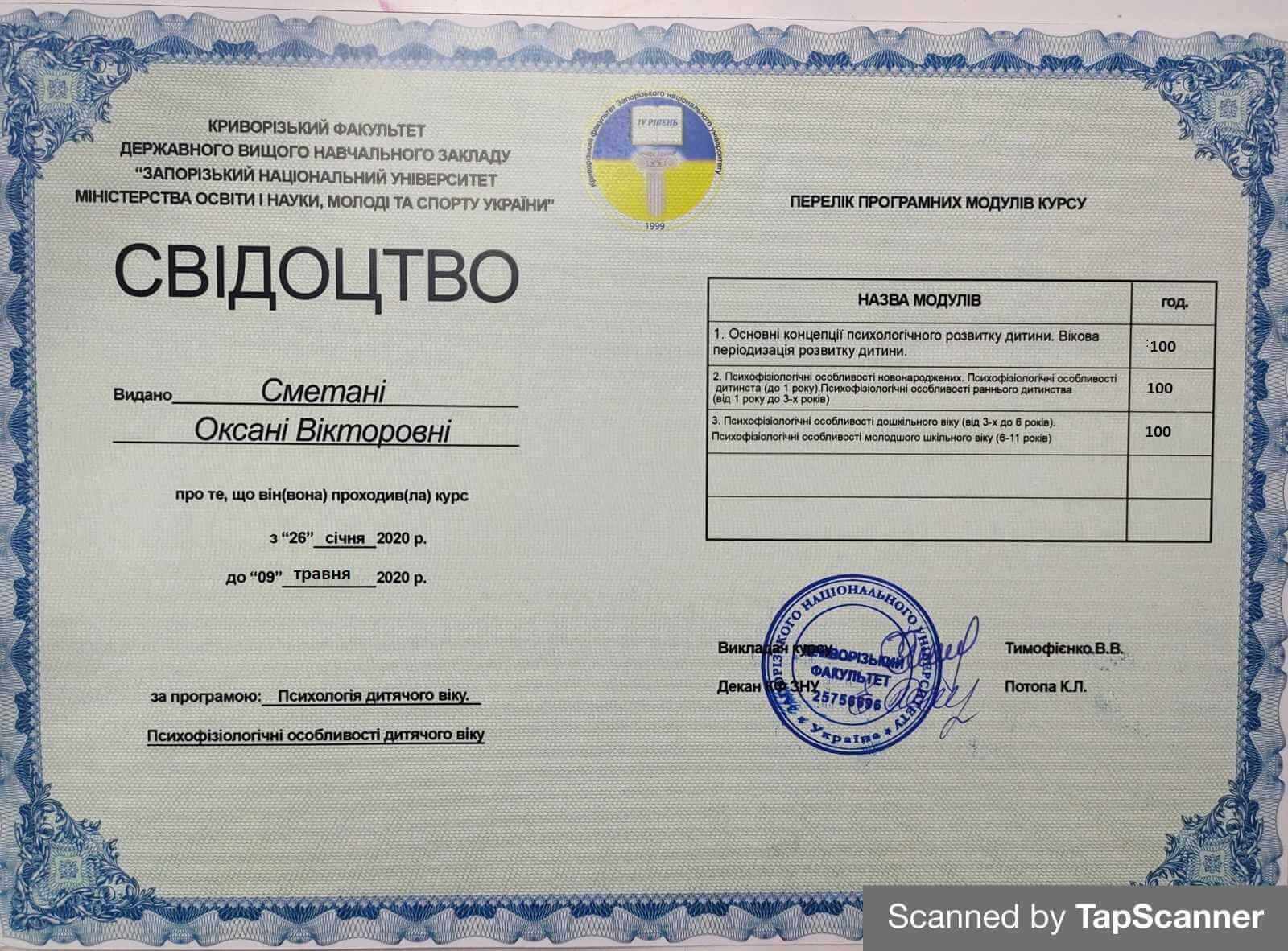 Сертифікат 1 Оксана См...