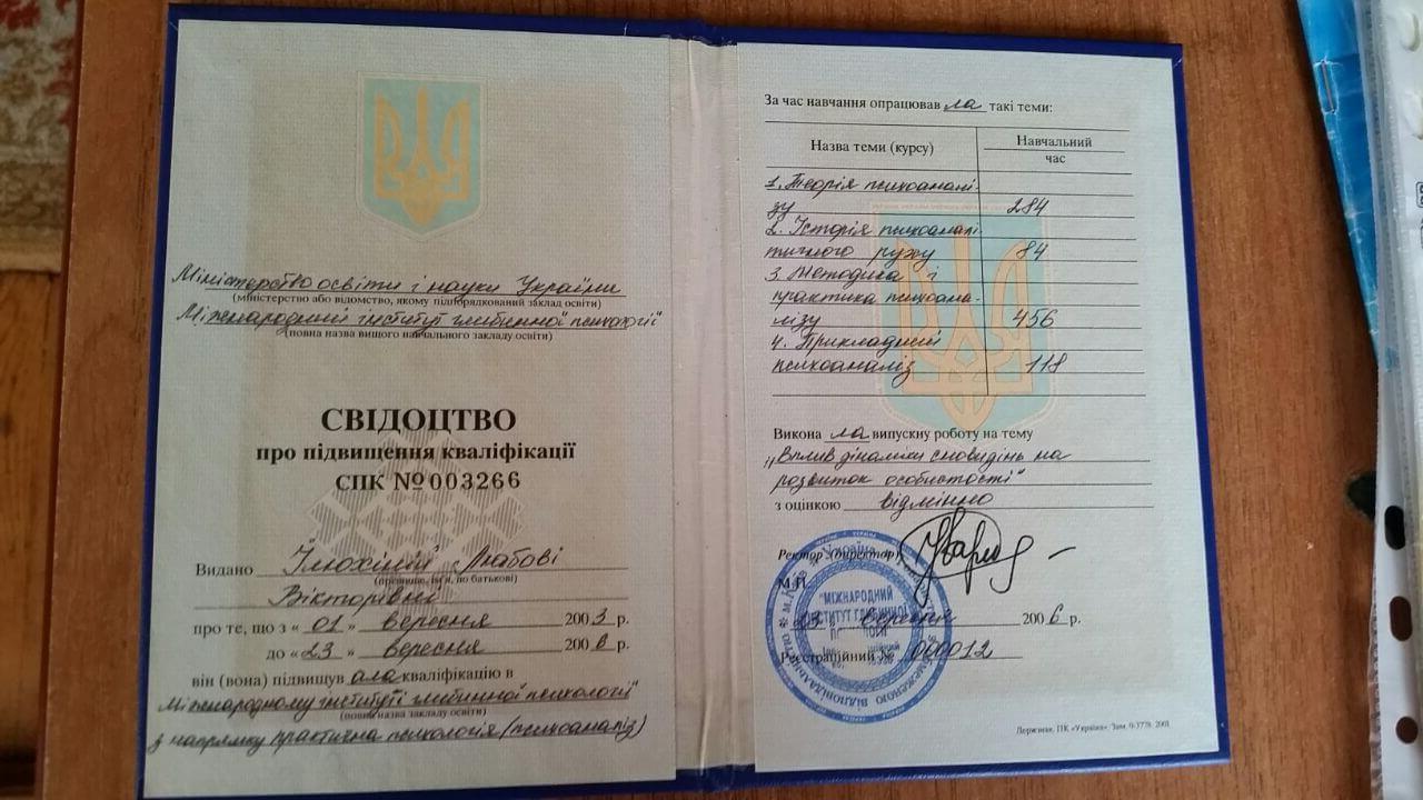 Сертифікат 1 Любов Вікторівна Ил...