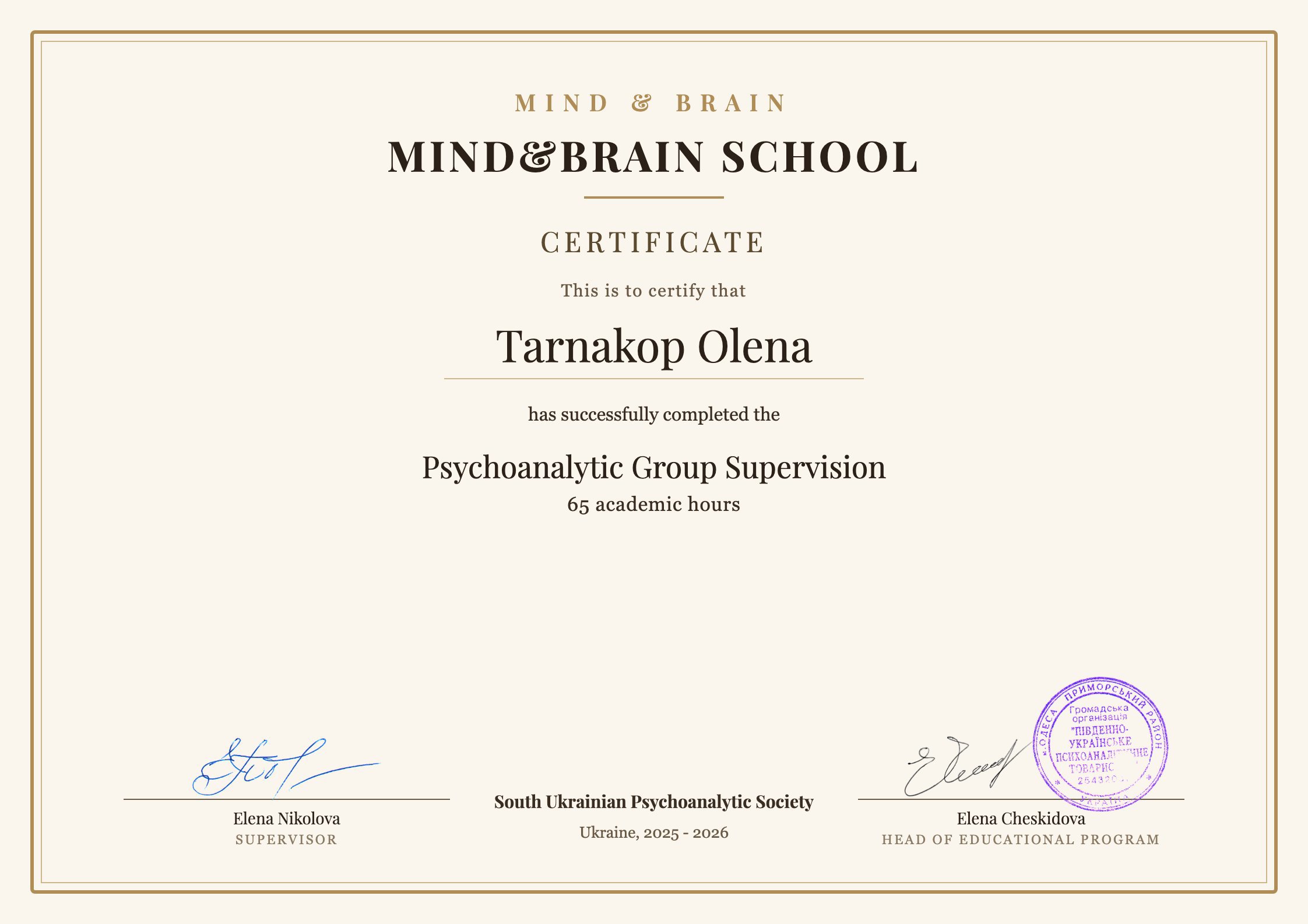South Ukrainian Psychoanalytic Society, Psychoanalytic Group Supervision