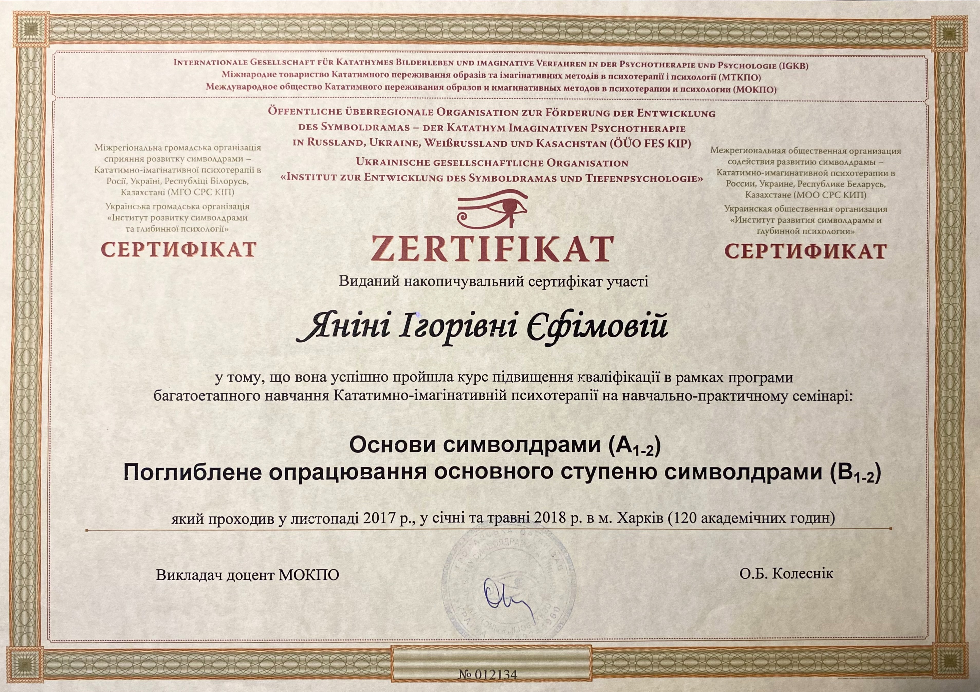 Сертифікат 1 Яніна Єф...