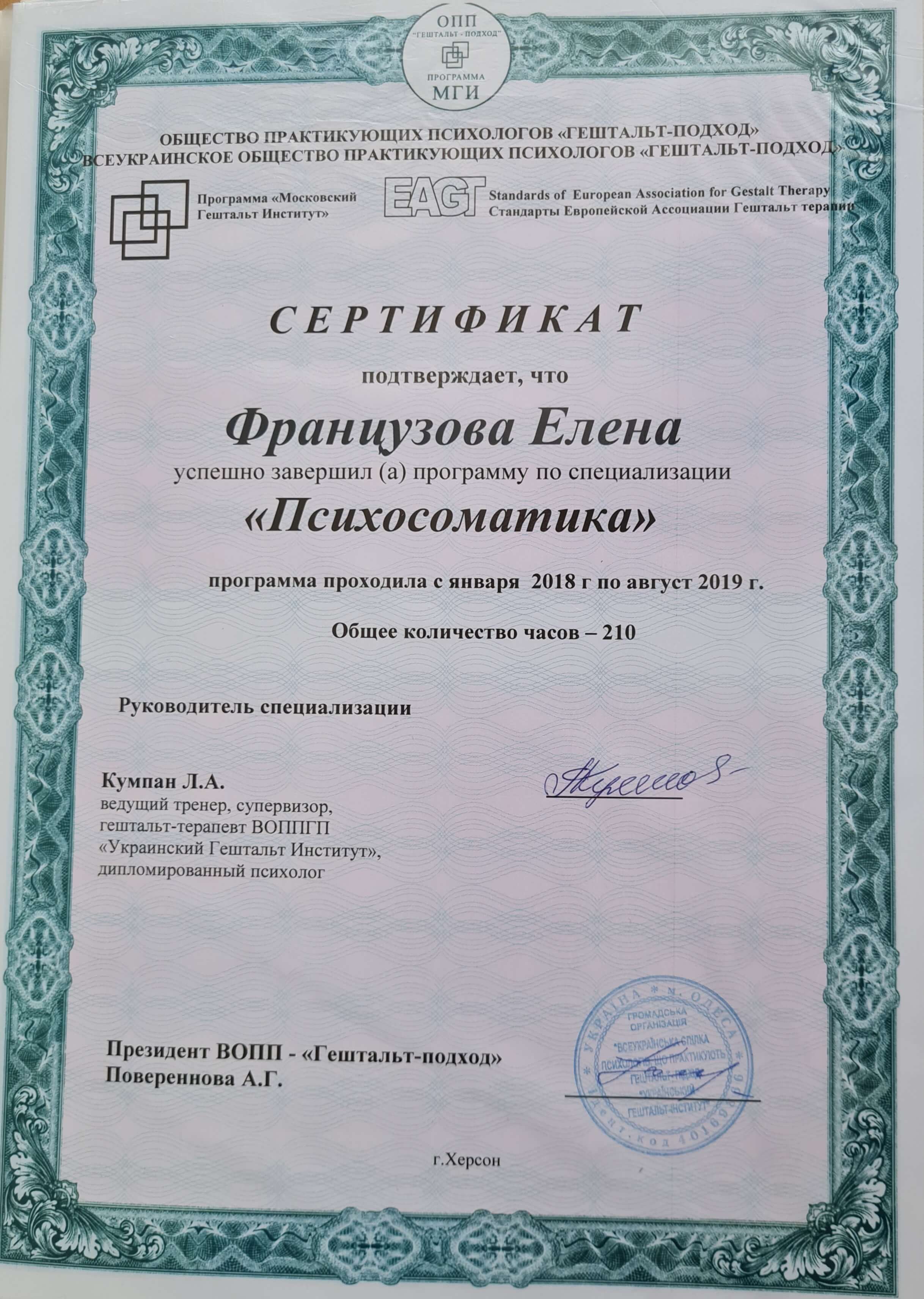 Сертификат 3 Елена  Фр...