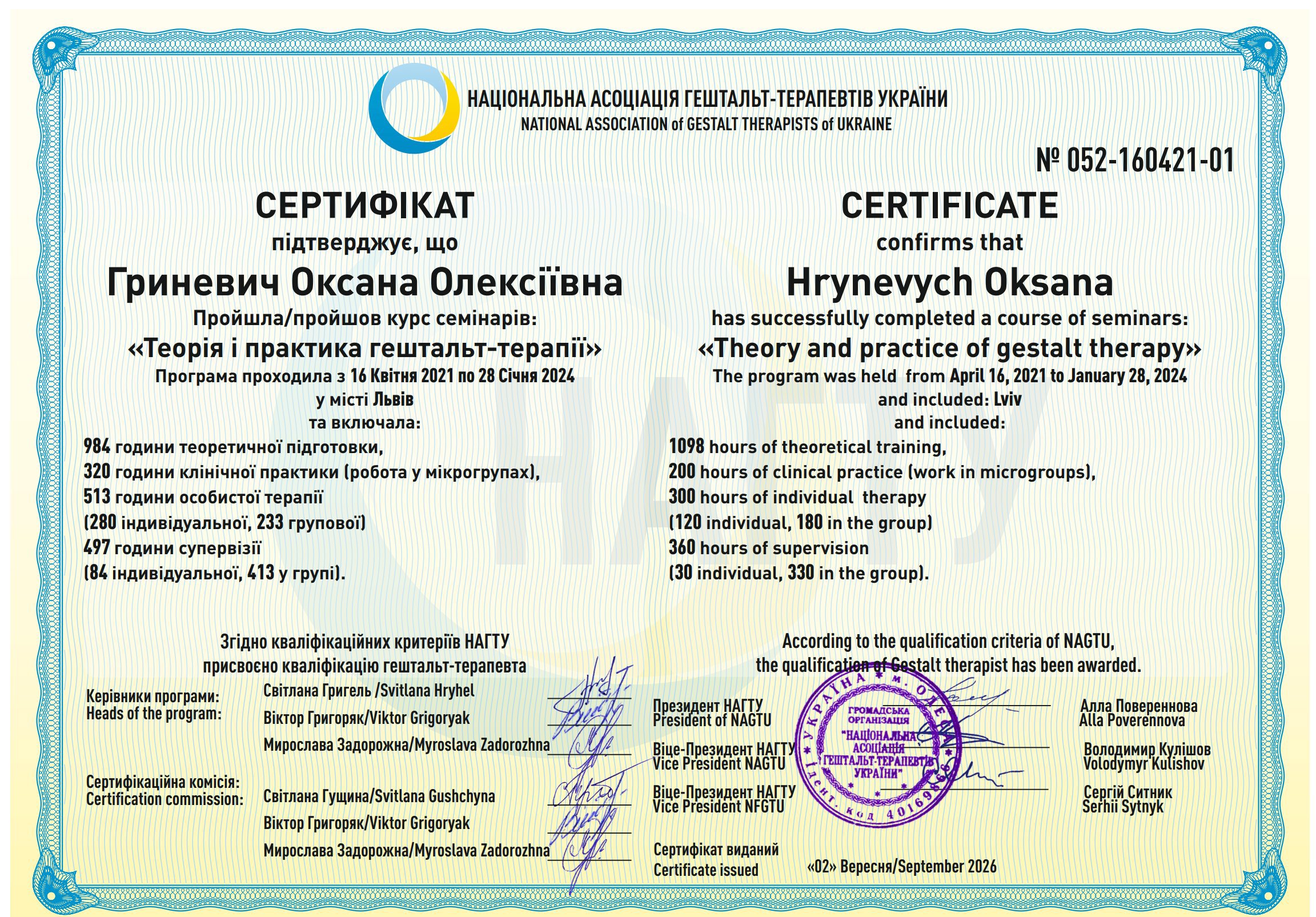 НАЦІОНАЛЬНА АСОЦІАЦІЯ ГЕШТАЛЬТ-ТЕРАПЕВТІВ УКРАЇНИ, Теорія і практика гештальт-терапії