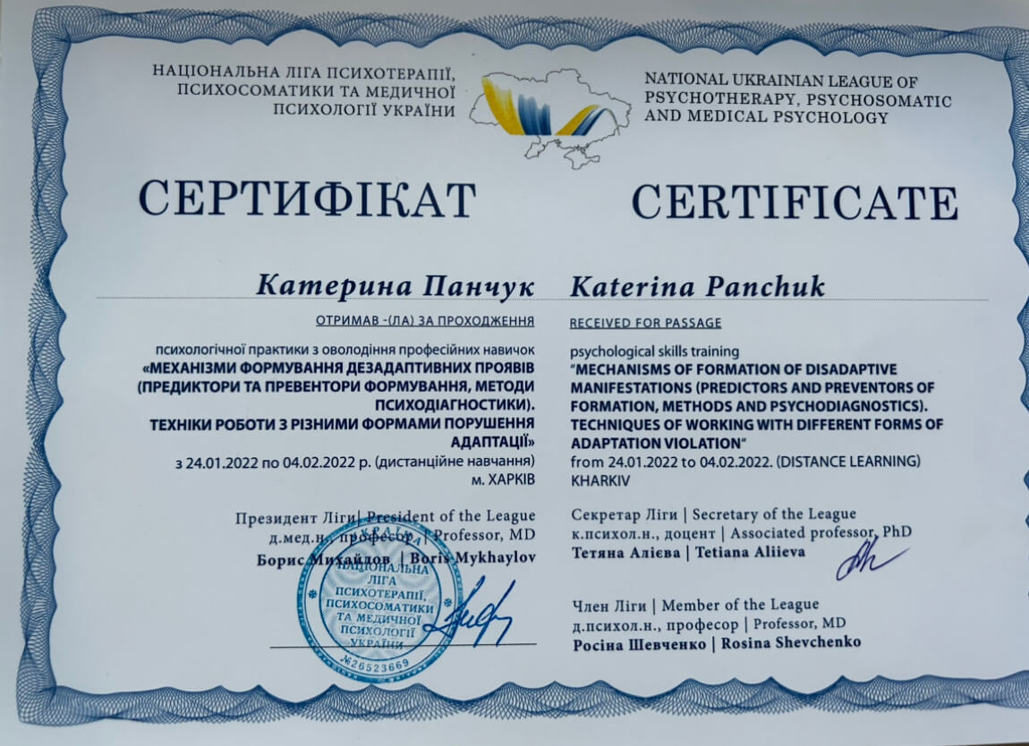 Сертифікат 2 Катерина  Па...