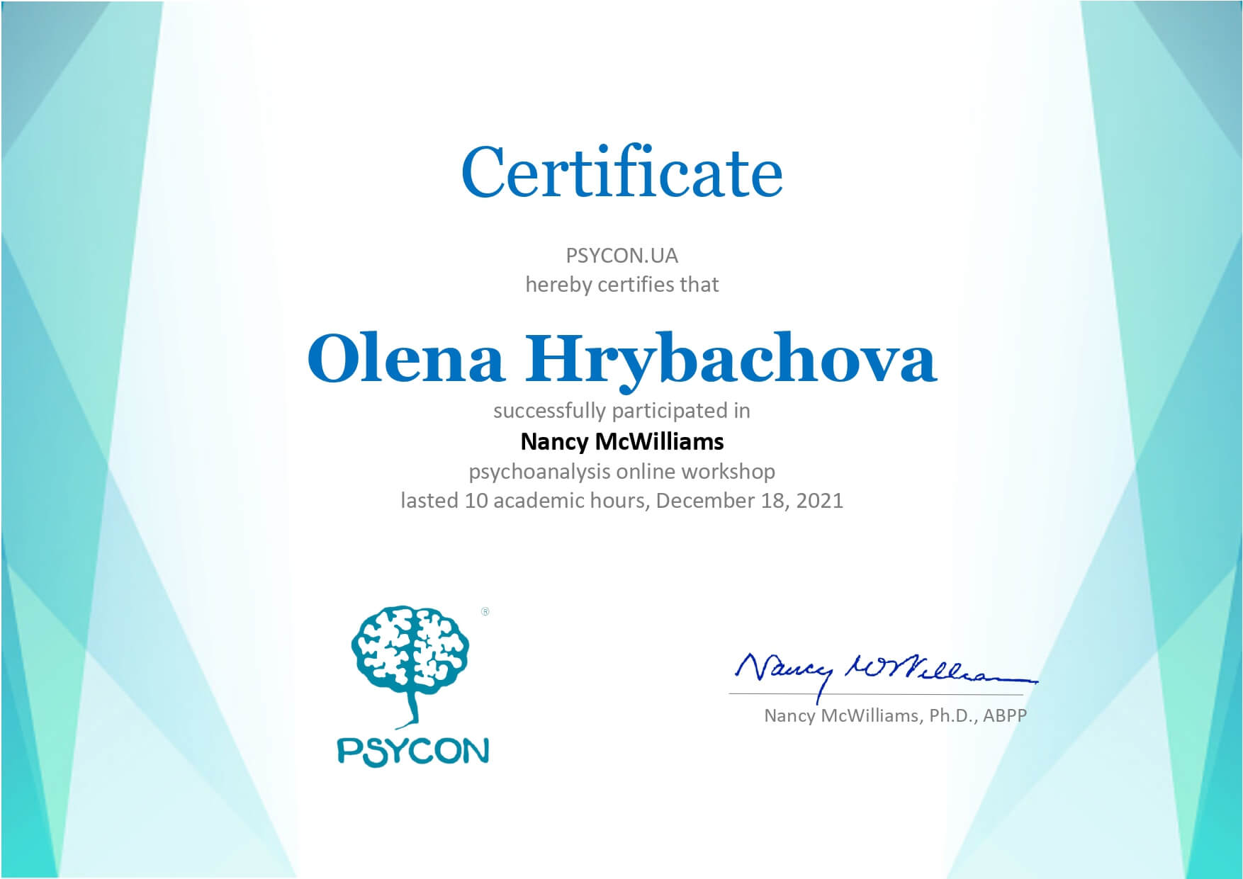 Сертифікат 5 Олена Гр...